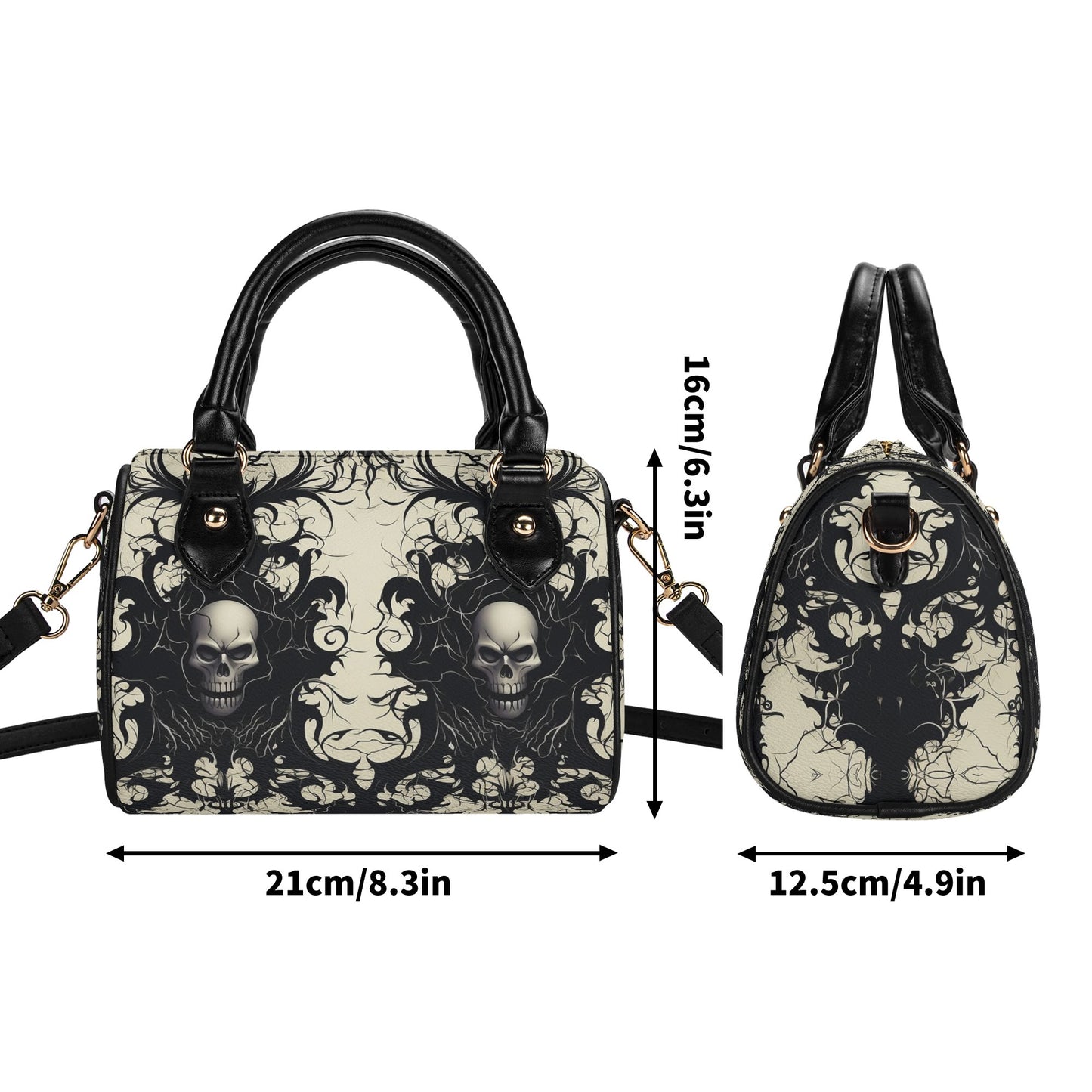 Gothic Skulls Leather Mini Boston Handbag