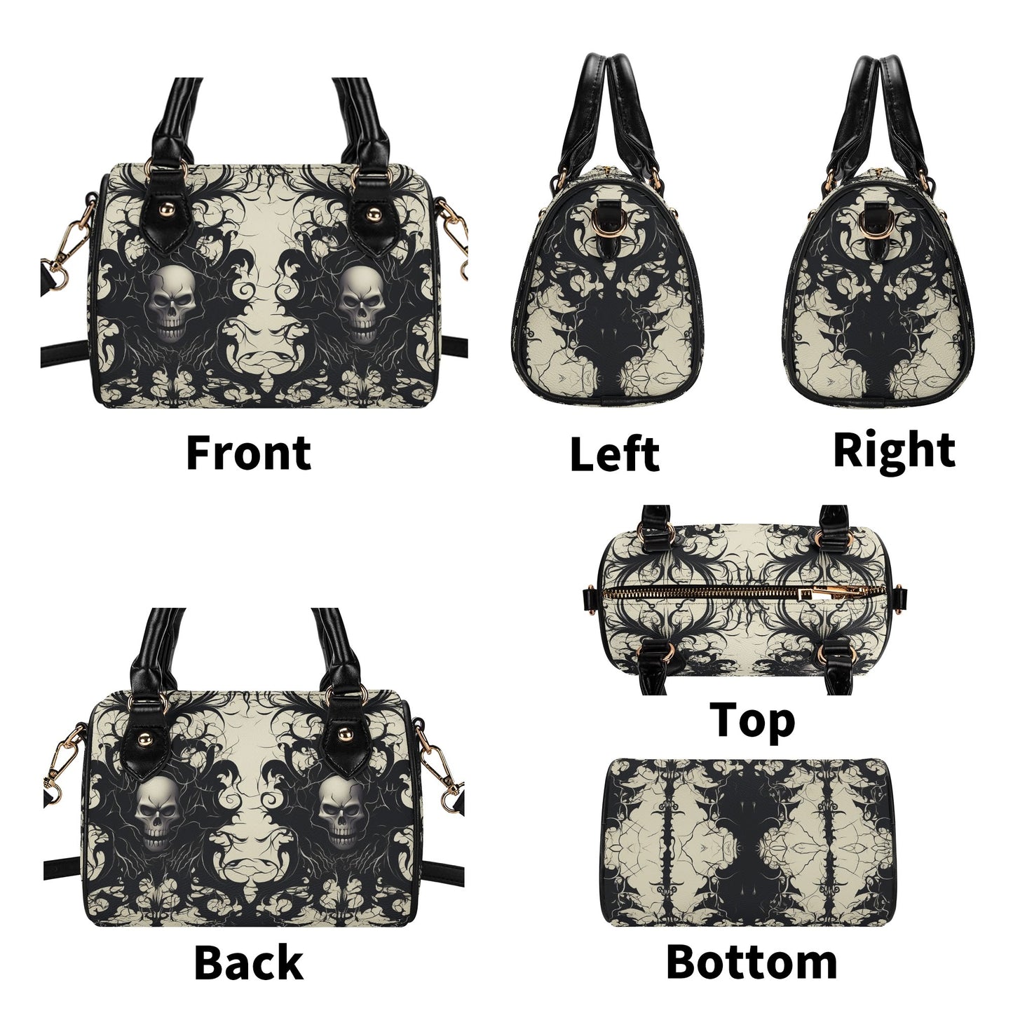 Gothic Skulls Leather Mini Boston Handbag