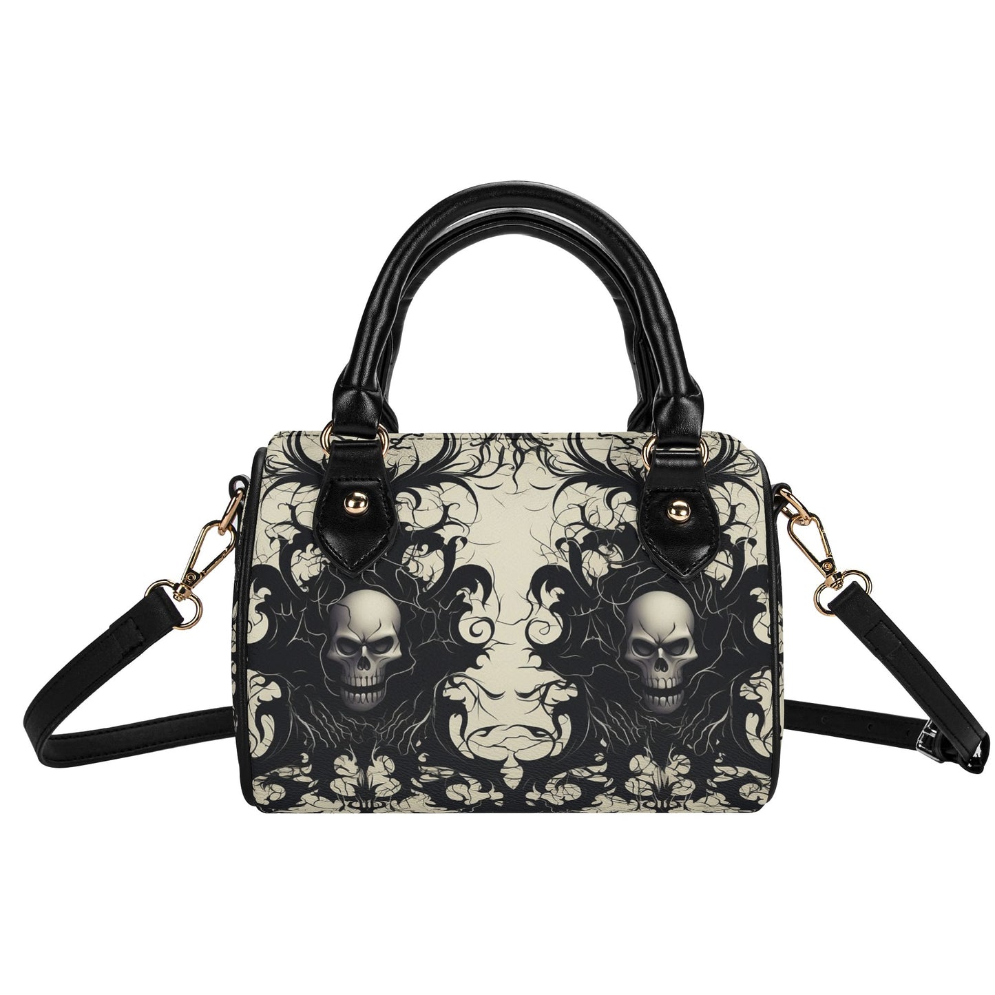 Gothic Skulls Leather Mini Boston Handbag