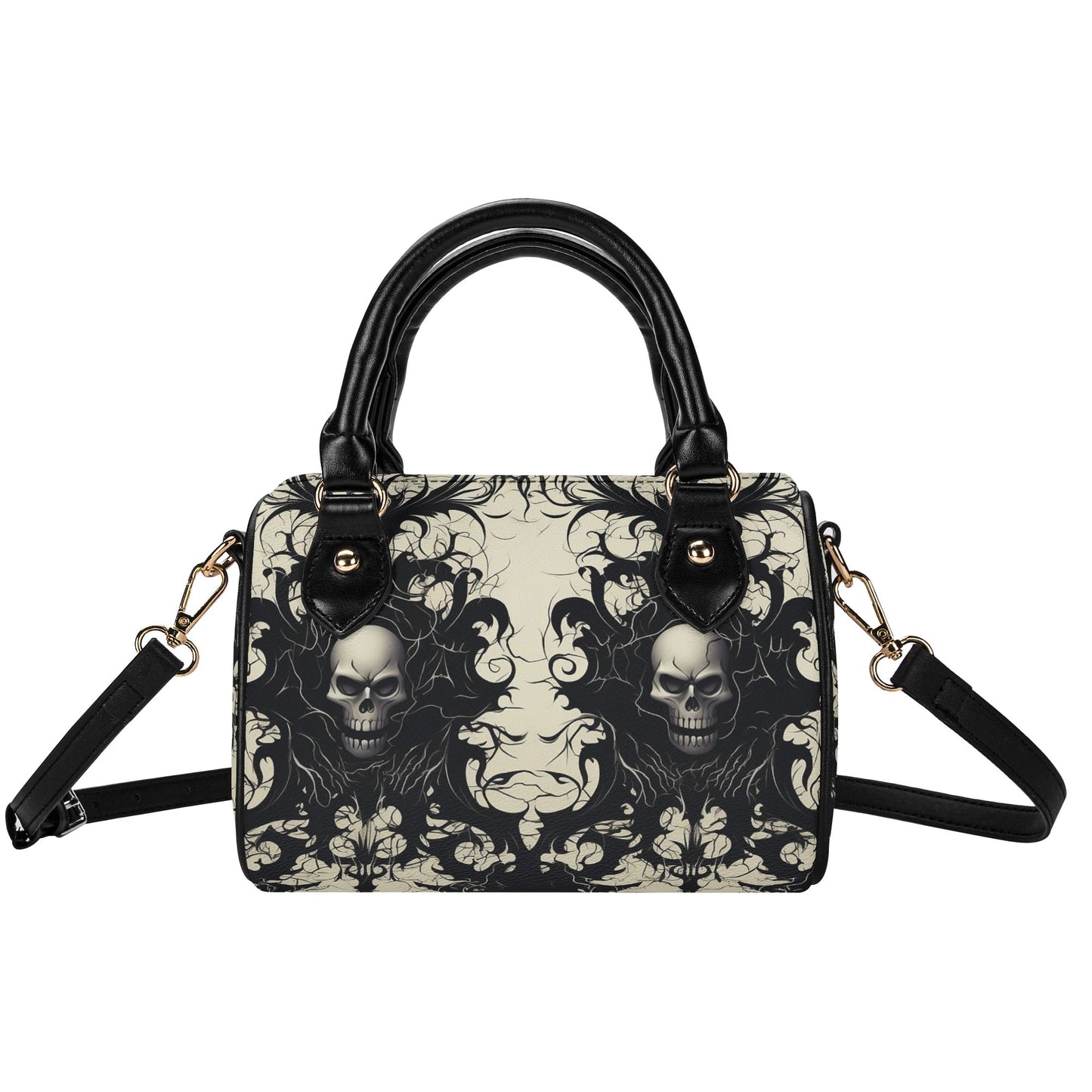 Gothic Skulls Leather Mini Boston Handbag