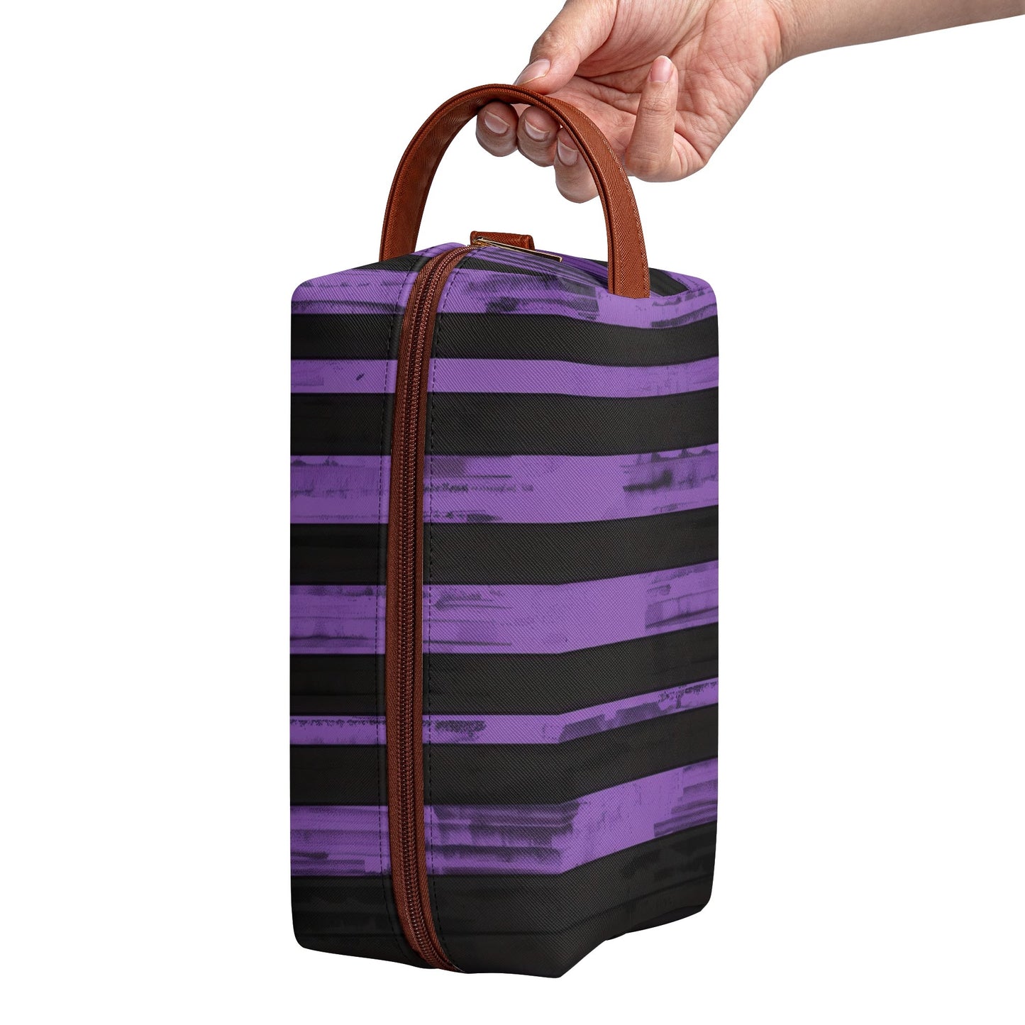 Purple And Black Stripes Leather Toiletries Bag