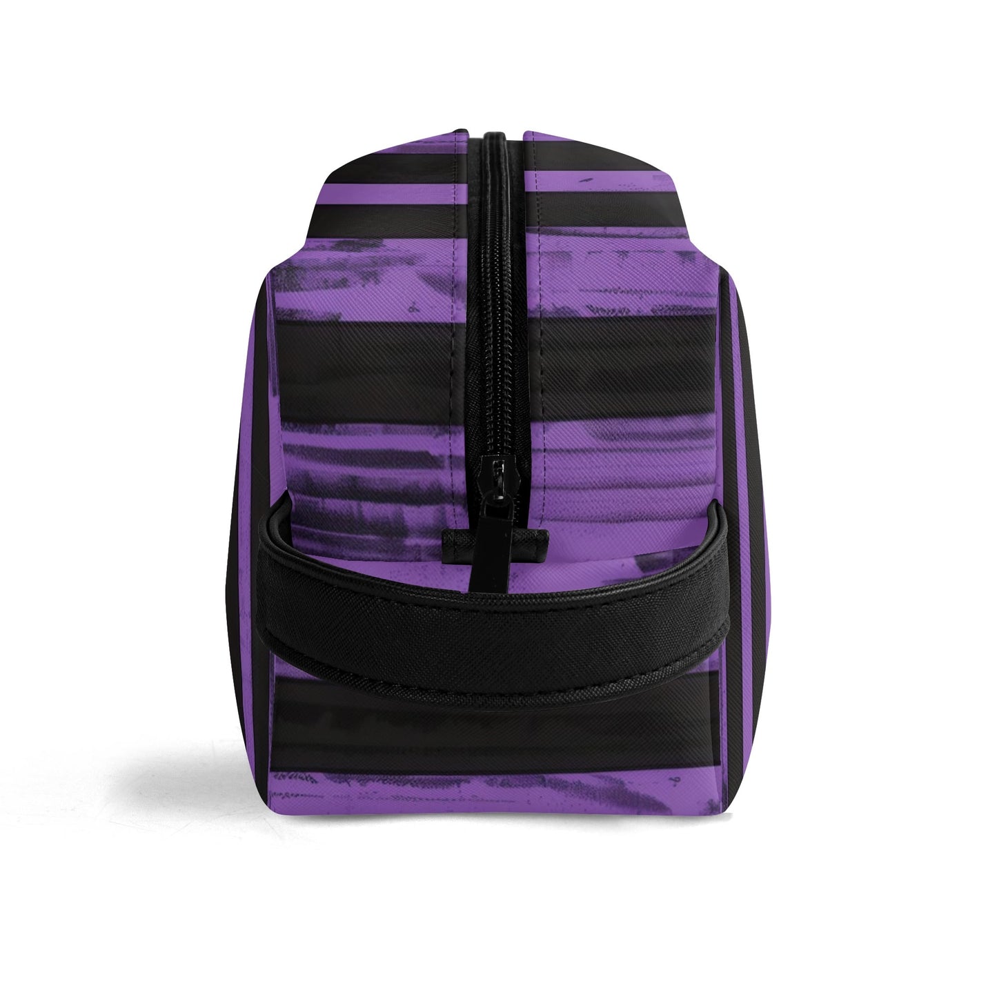 Purple And Black Stripes Leather Toiletries Bag