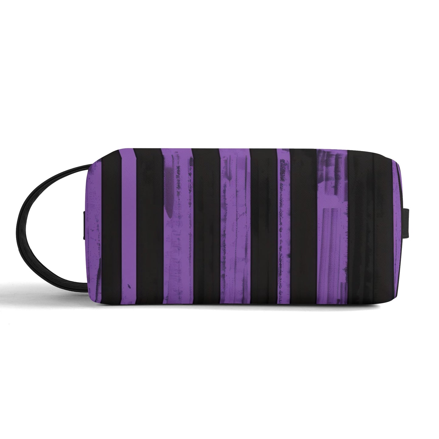 Purple And Black Stripes Leather Toiletries Bag