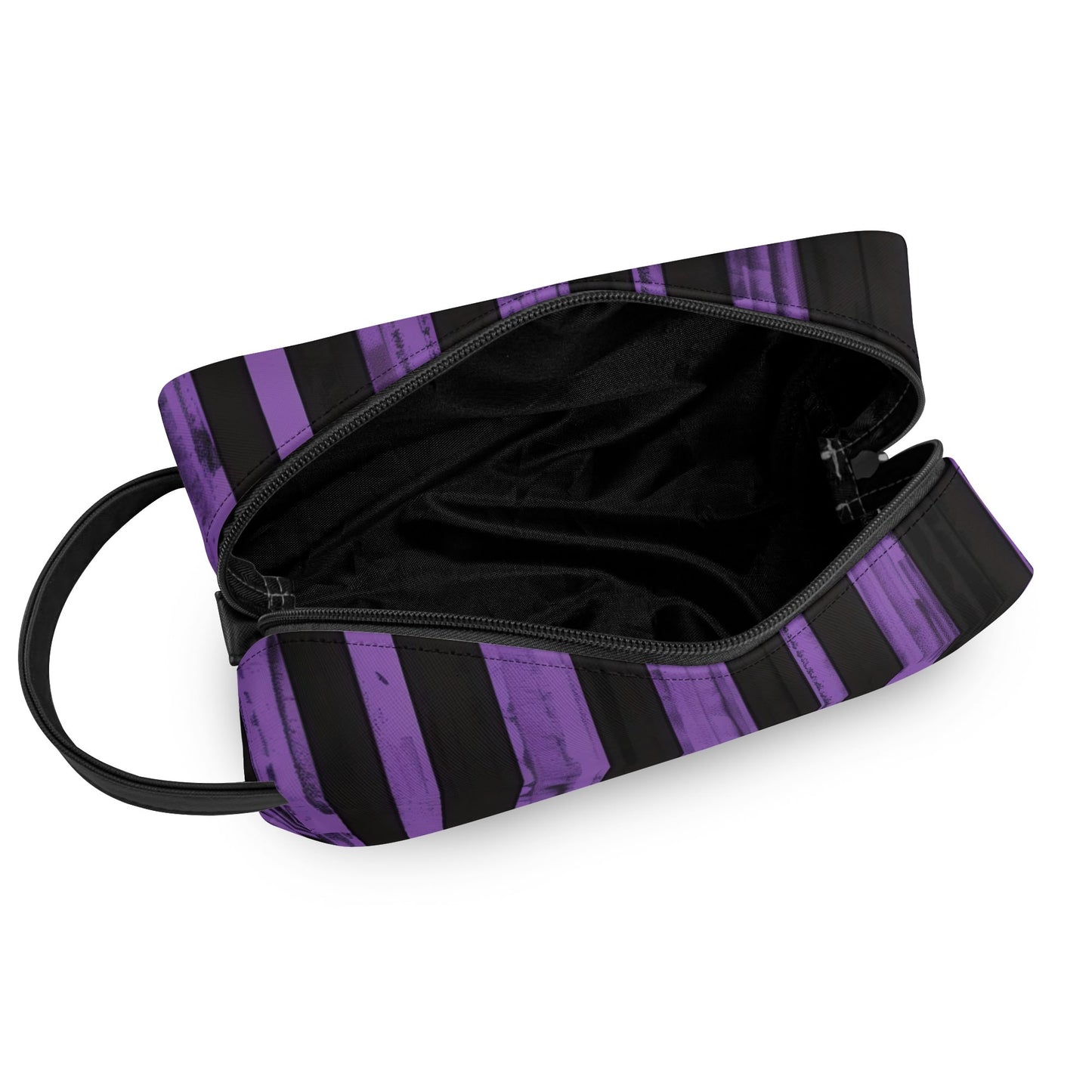 Purple And Black Stripes Leather Toiletries Bag