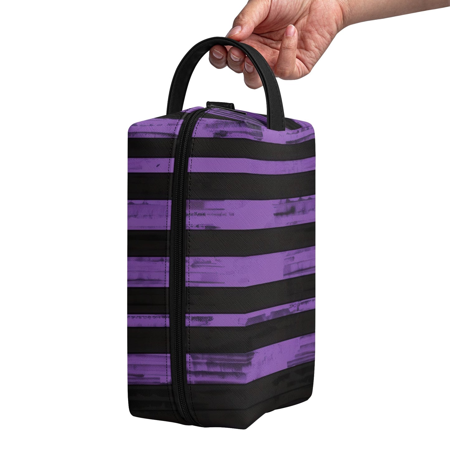 Purple And Black Stripes Leather Toiletries Bag