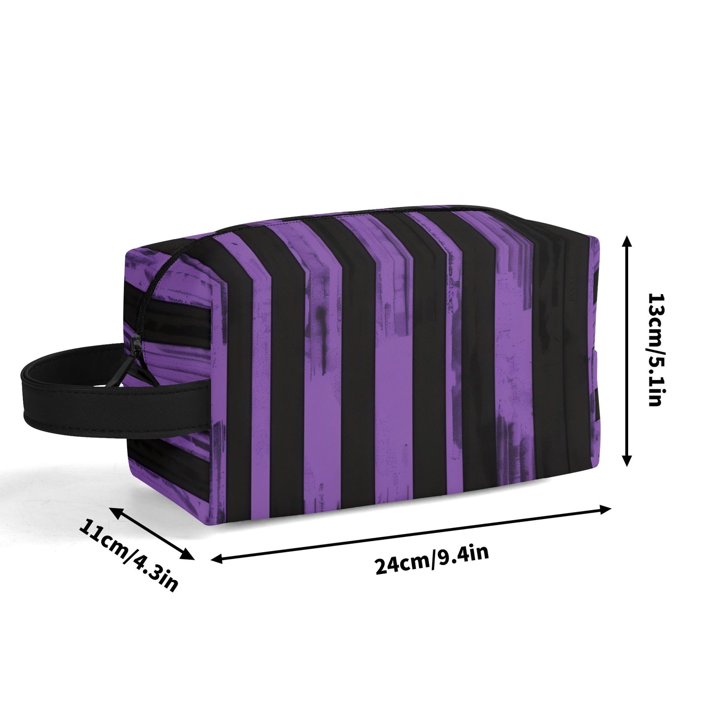 Purple And Black Stripes Leather Toiletries Bag