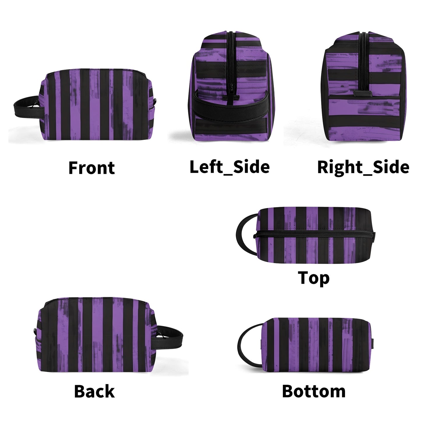 Purple And Black Stripes Leather Toiletries Bag