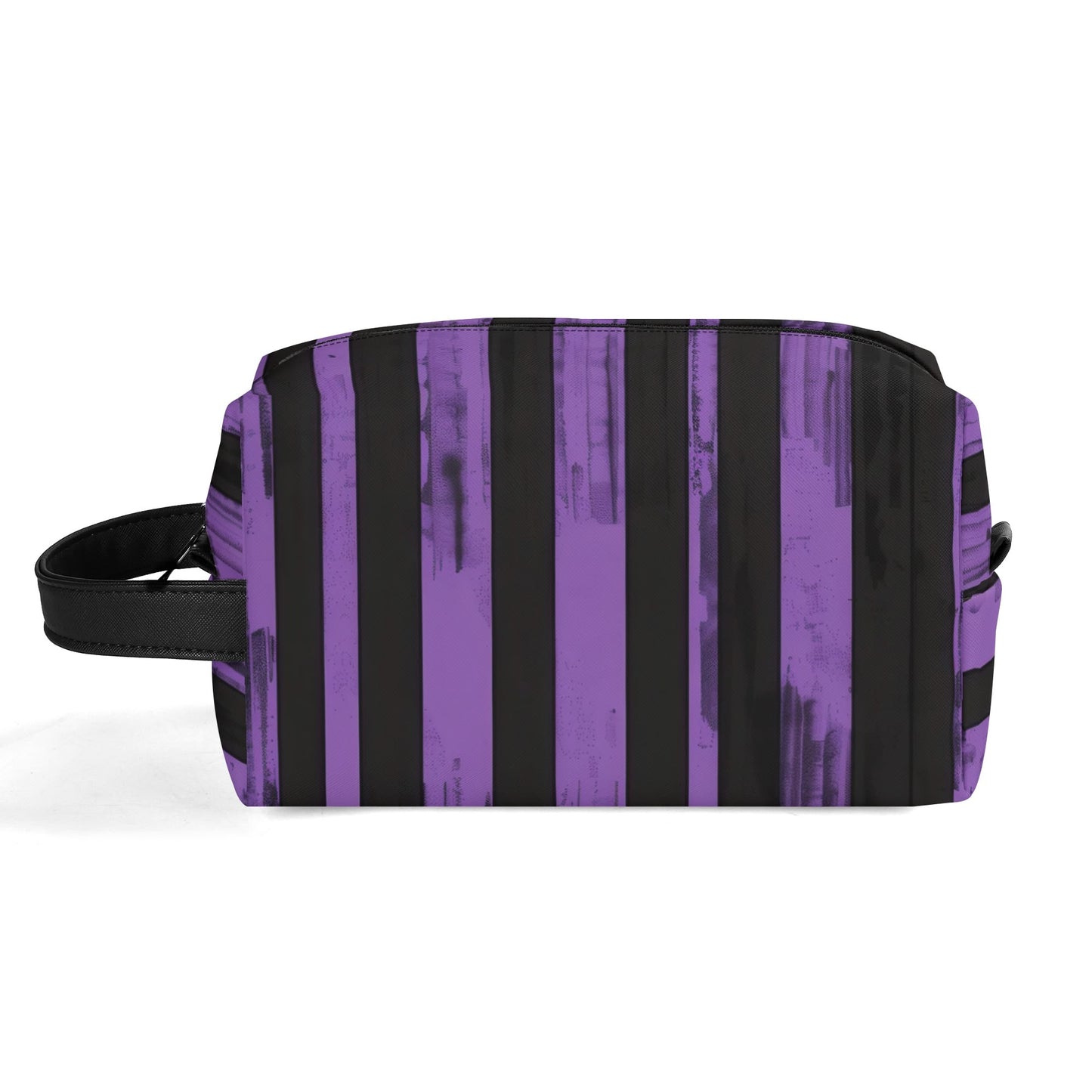 Purple And Black Stripes Leather Toiletries Bag