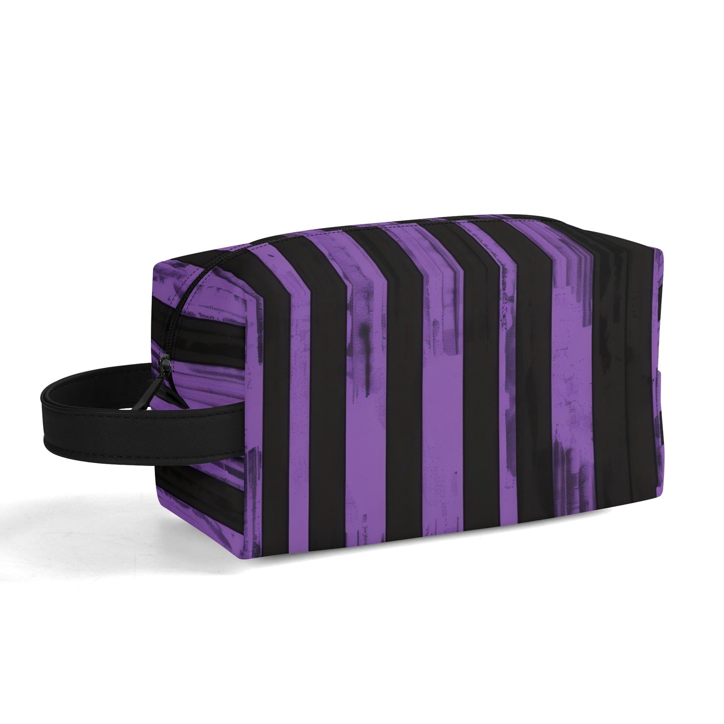 Purple And Black Stripes Leather Toiletries Bag