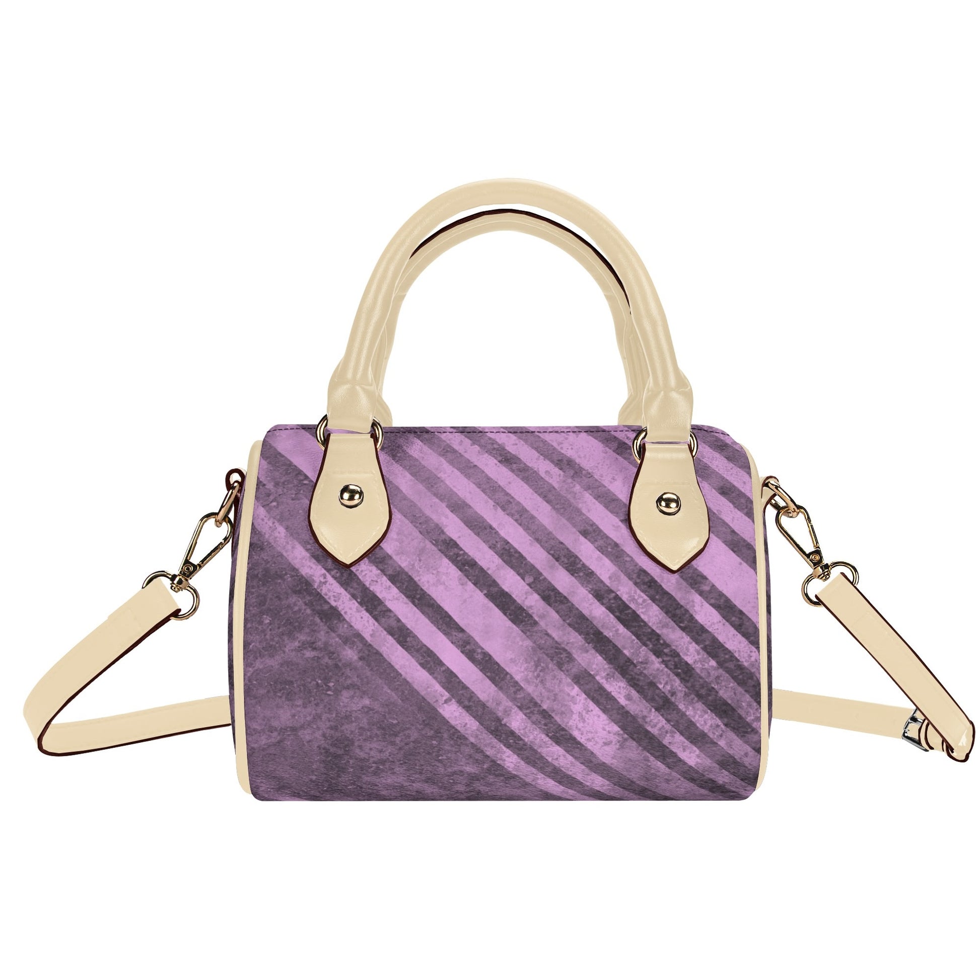 Fading Purple Stripes Leather Mini Boston Handbag