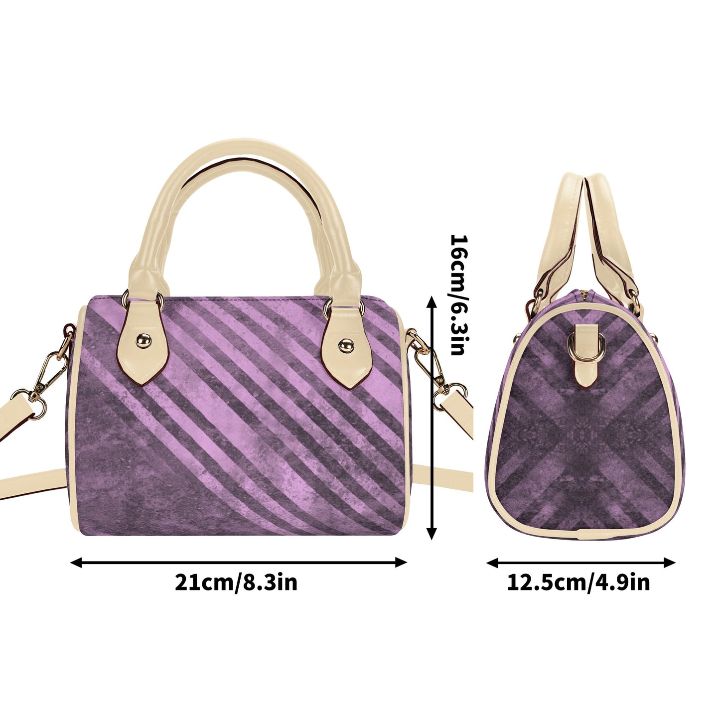 Fading Purple Stripes Leather Mini Boston Handbag