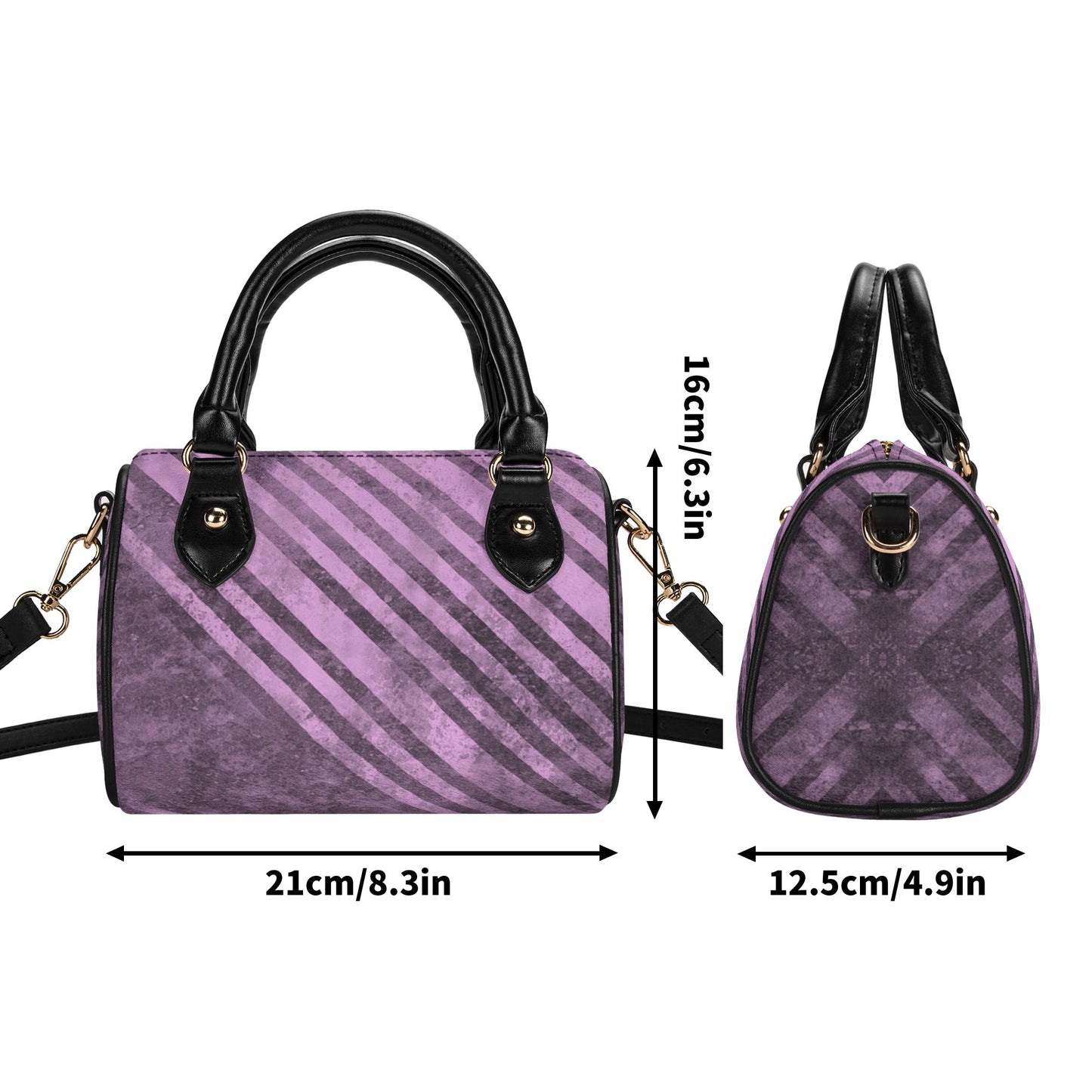 Fading Purple Stripes Leather Mini Boston Handbag