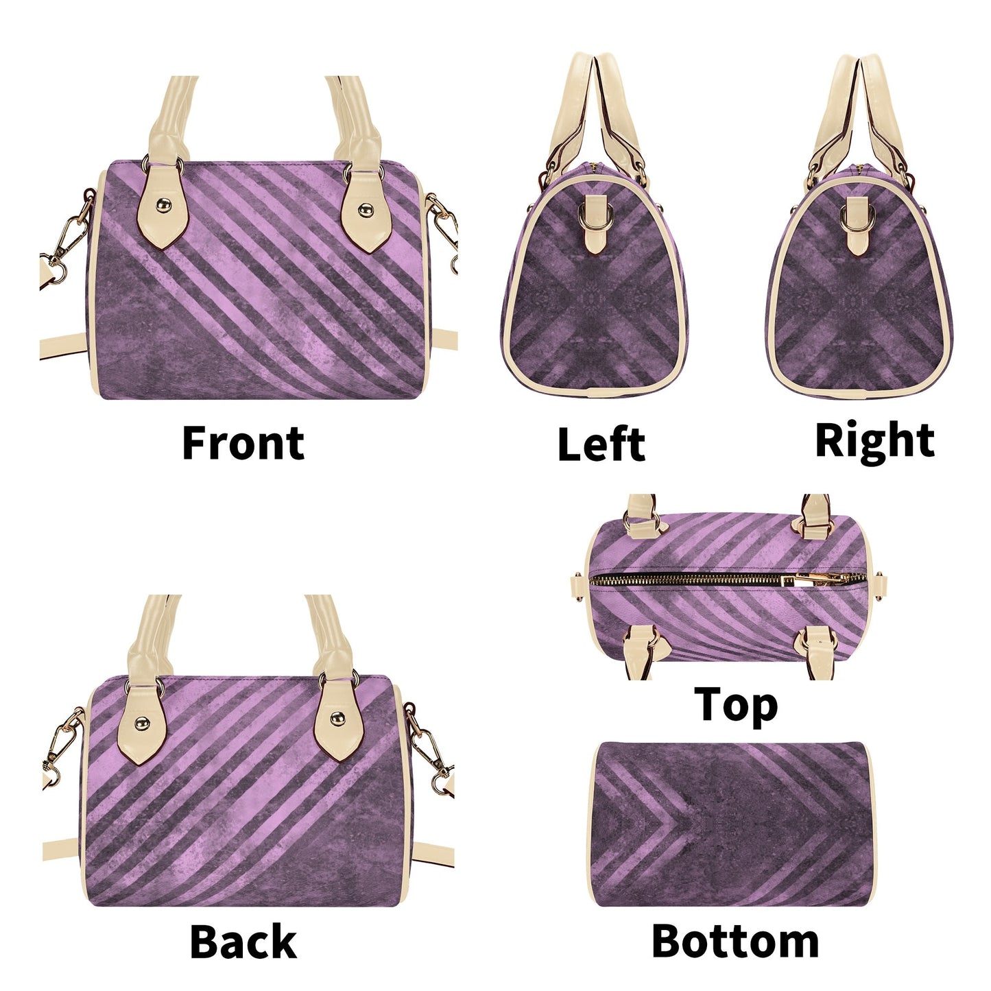 Fading Purple Stripes Leather Mini Boston Handbag