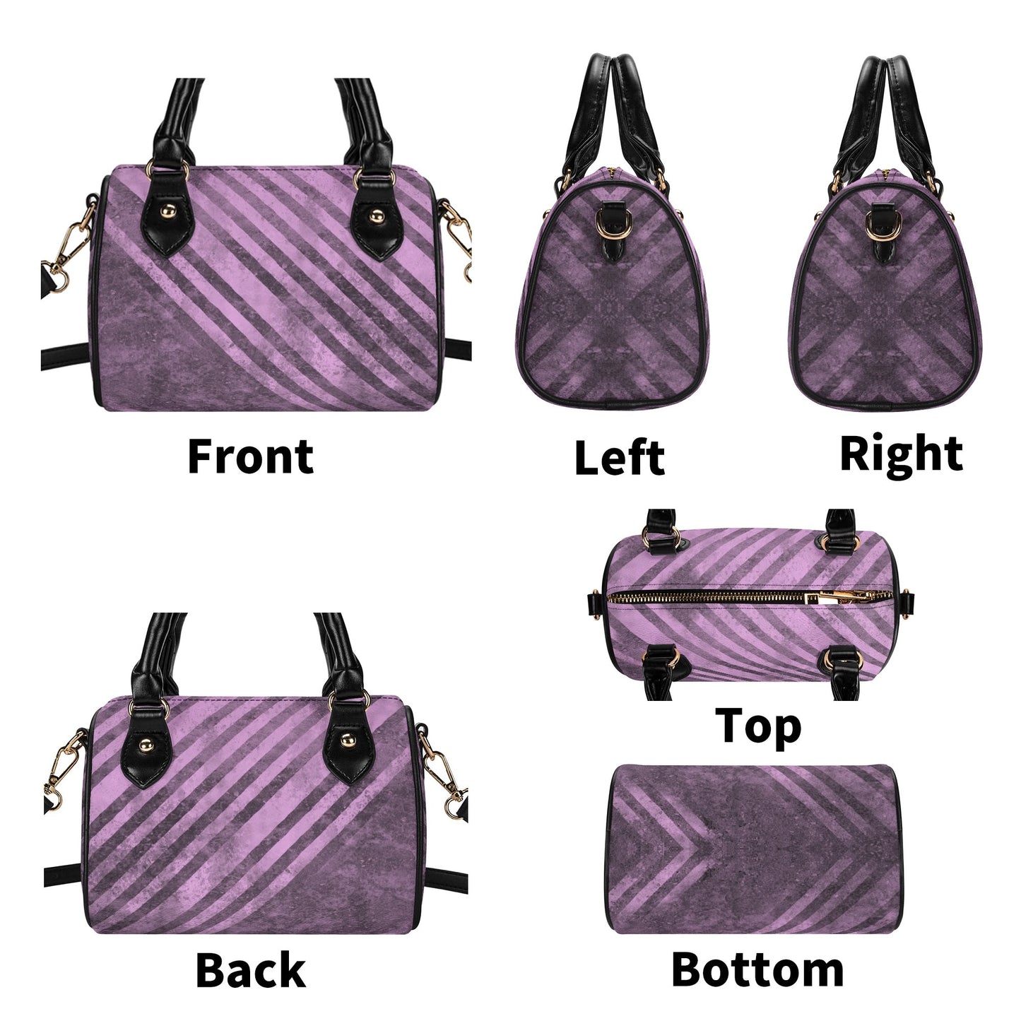 Fading Purple Stripes Leather Mini Boston Handbag