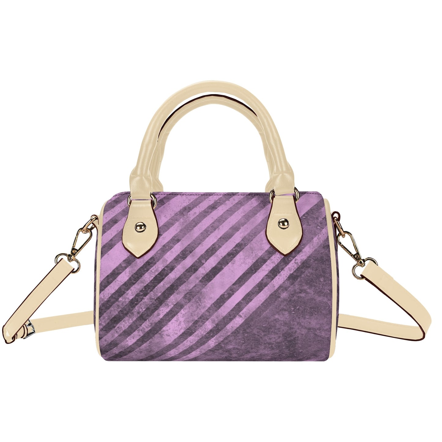 Fading Purple Stripes Leather Mini Boston Handbag