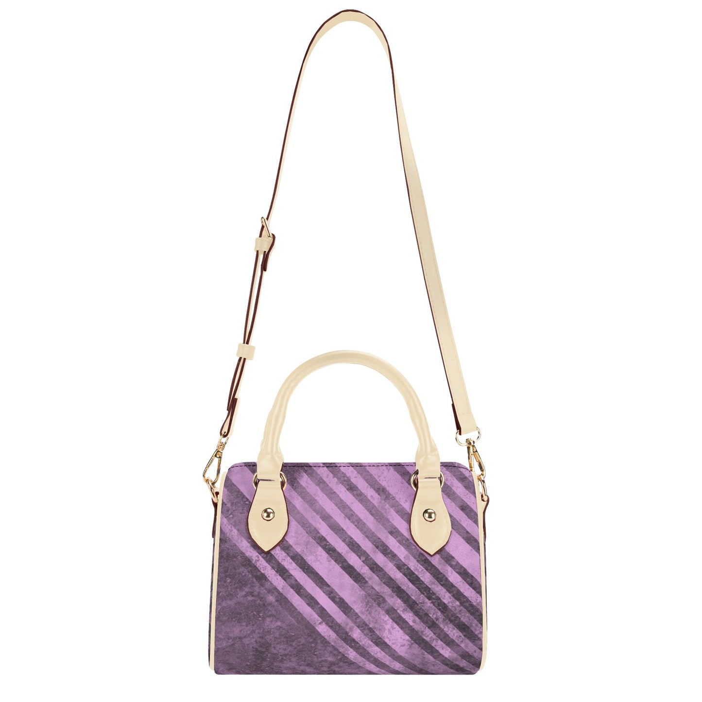 Fading Purple Stripes Leather Mini Boston Handbag