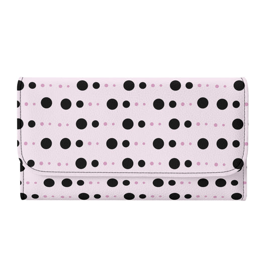 Black And Pink Dots Trifold Leather Clutch Wallet