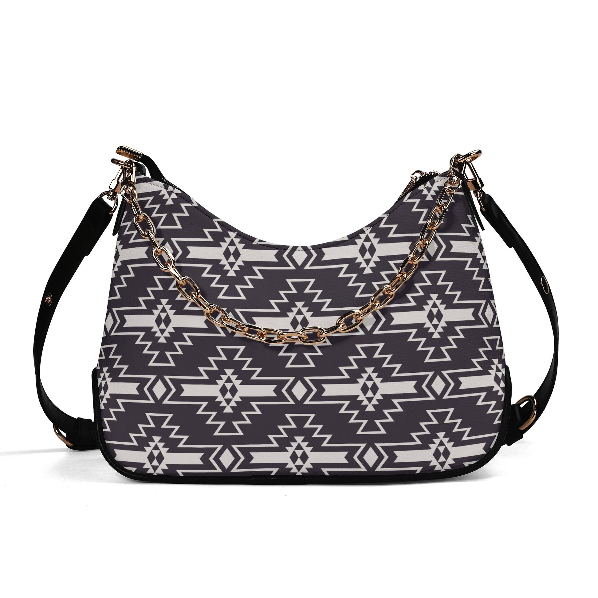 Aztec Design Leather Hand Bag With Chain