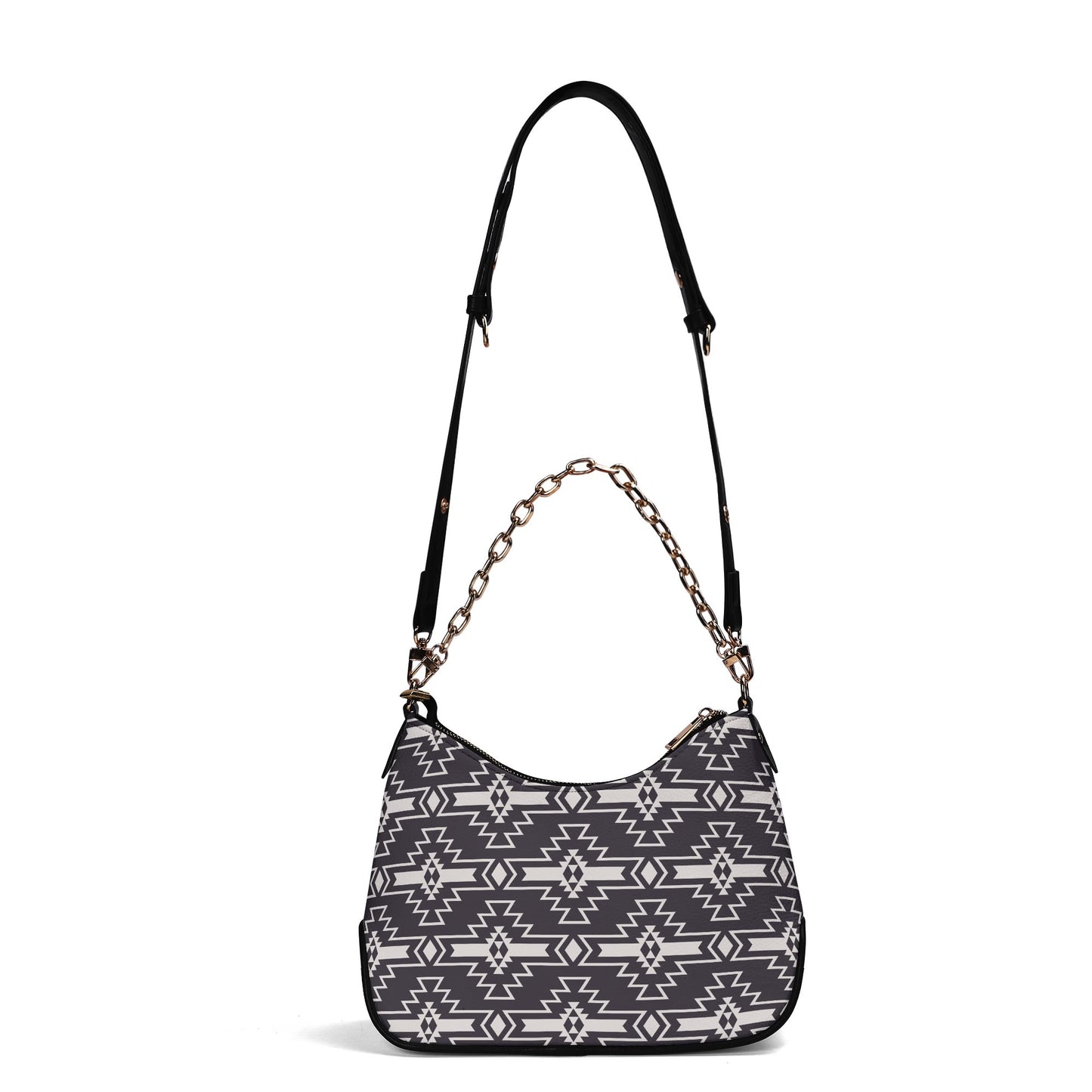 Aztec Design Leather Hand Bag With Chain