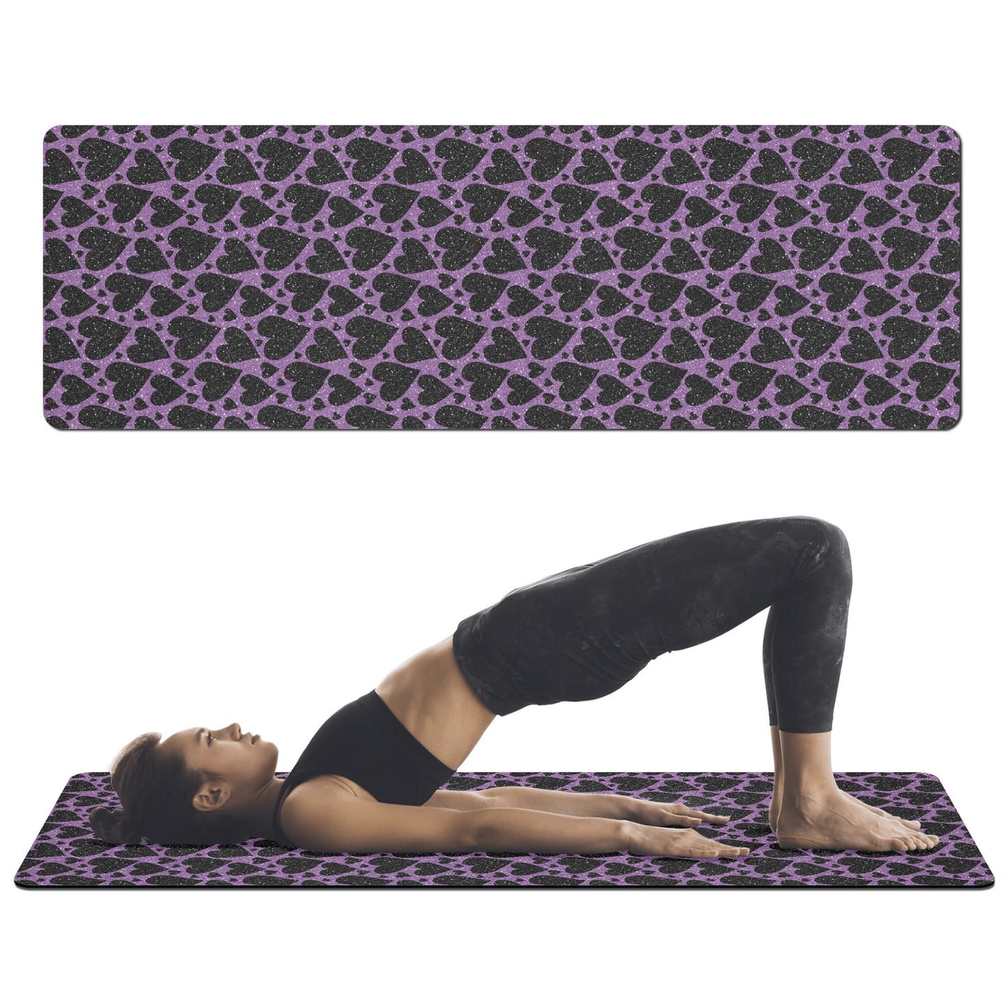 Sparkling Black Hearts Yoga Mat