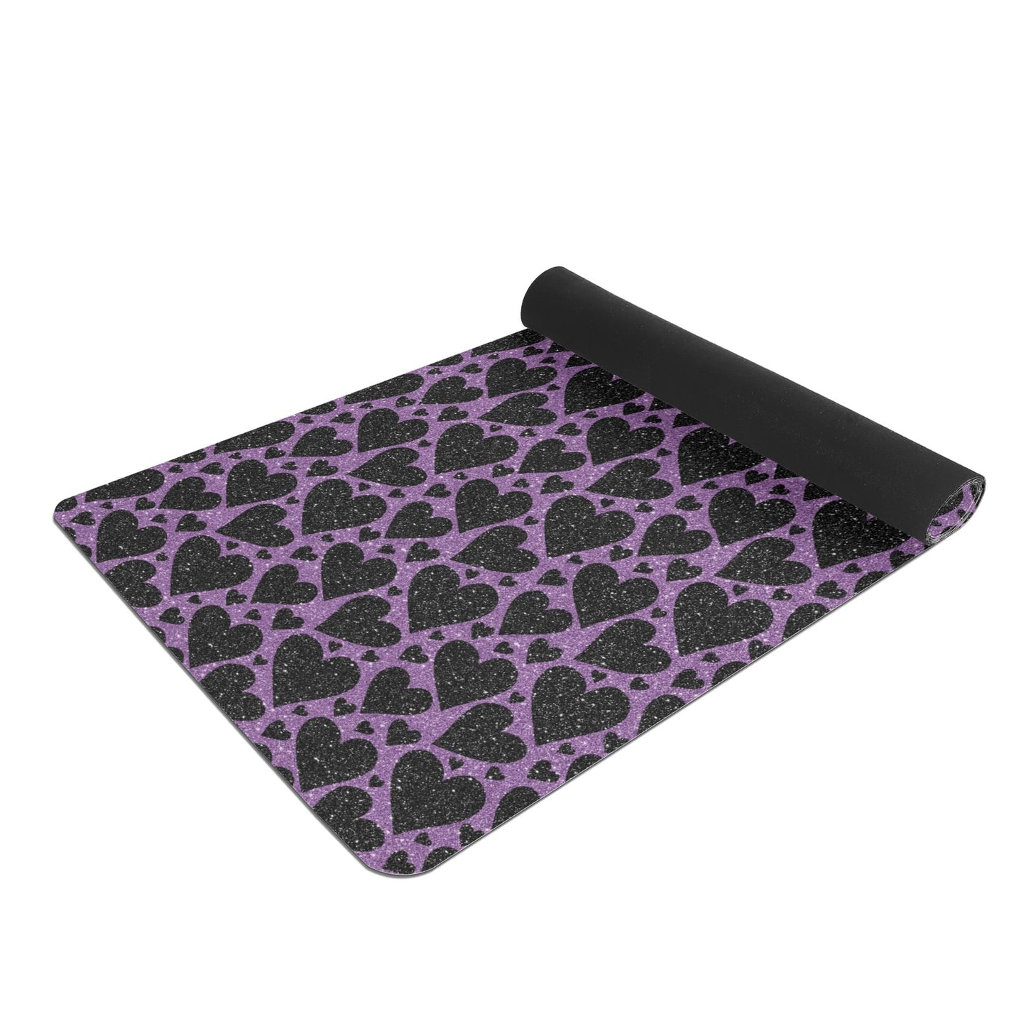 Sparkling Black Hearts Yoga Mat