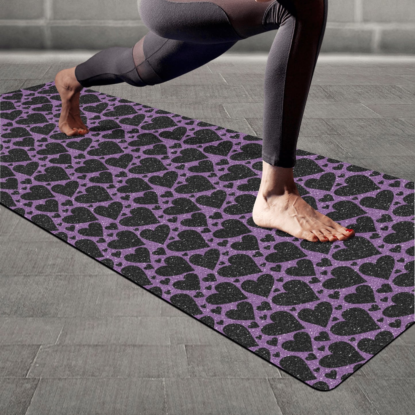 Sparkling Black Hearts Yoga Mat