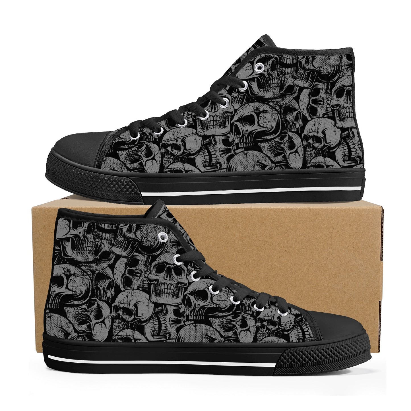 Silver Skulls Men's High Top Canvas Shoes