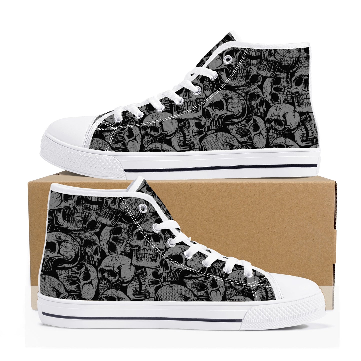 Silver Skulls Men's High Top Canvas Shoes