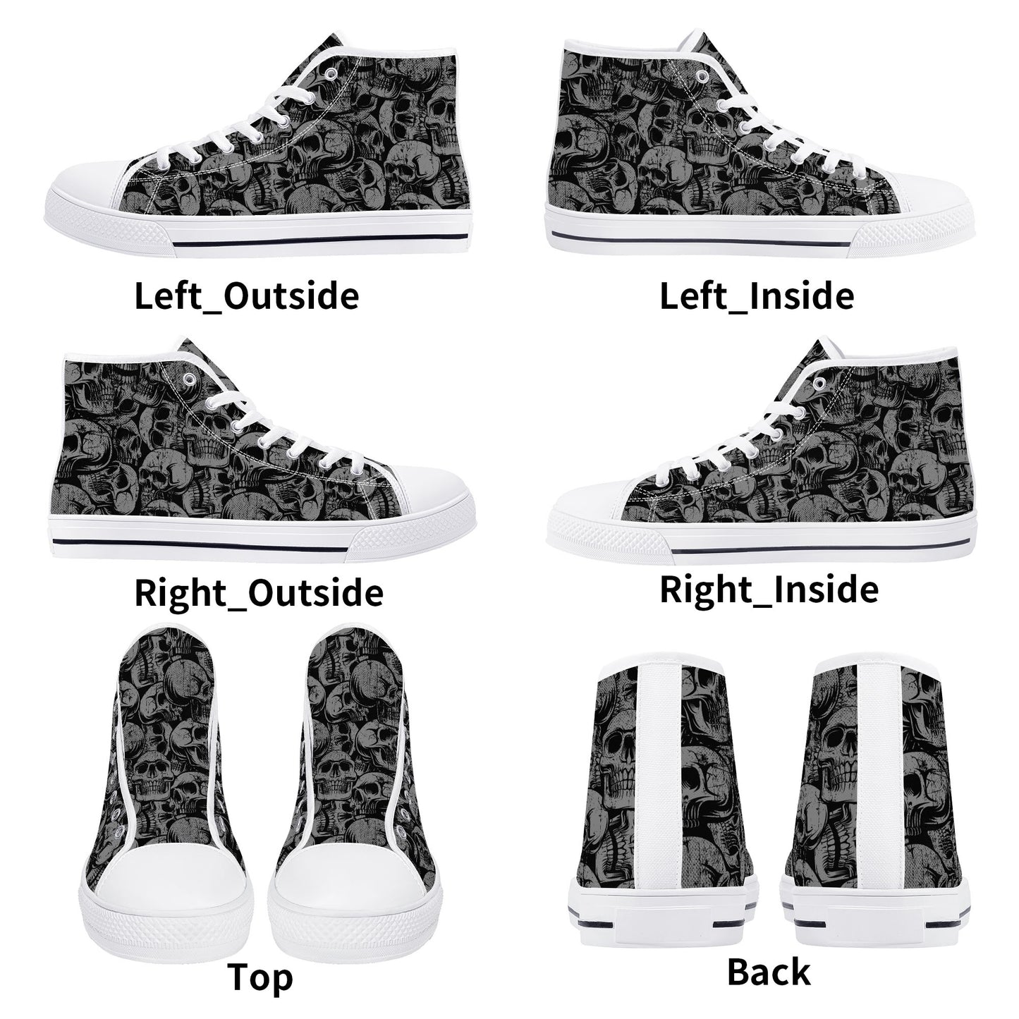 Silver Skulls Men's High Top Canvas Shoes