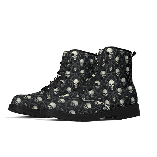 Gothic Skull Pattern Mens Upgraded Black Outsole Leather Boots