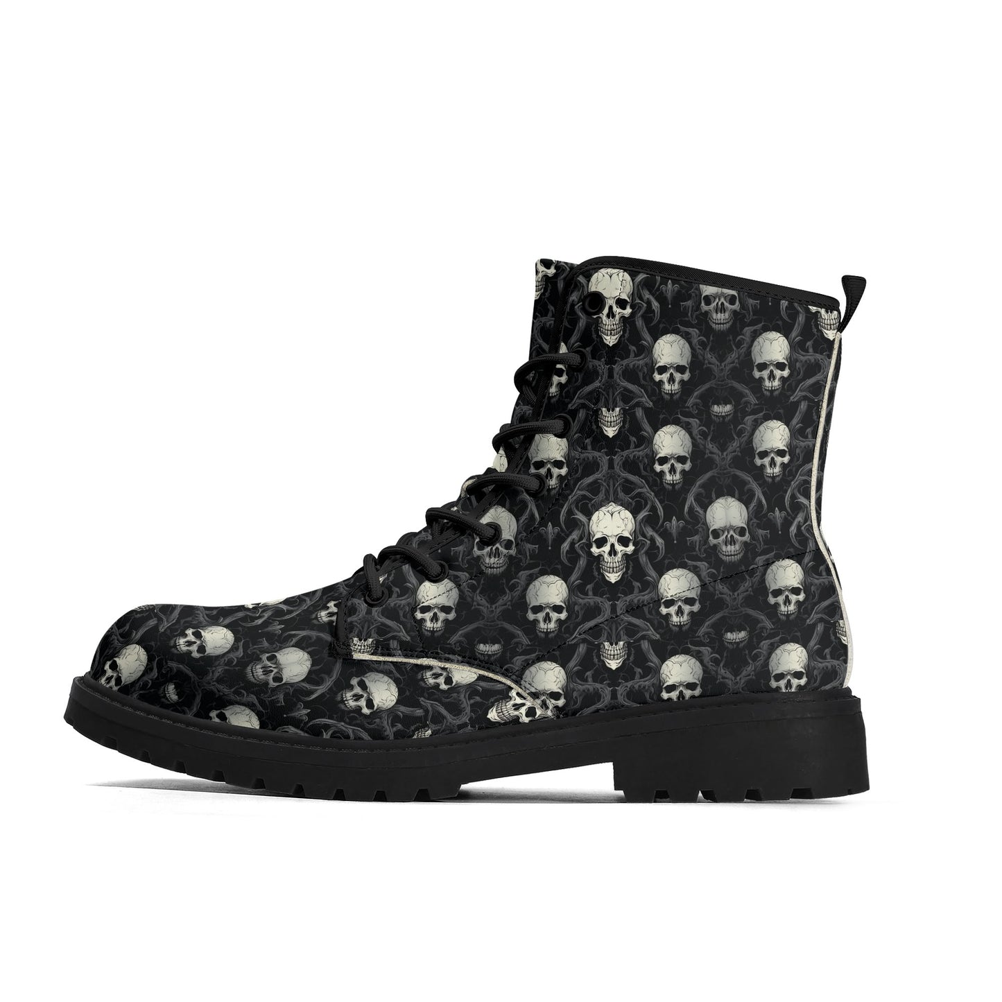 Gothic Skull Pattern Mens Upgraded Black Outsole Leather Boots