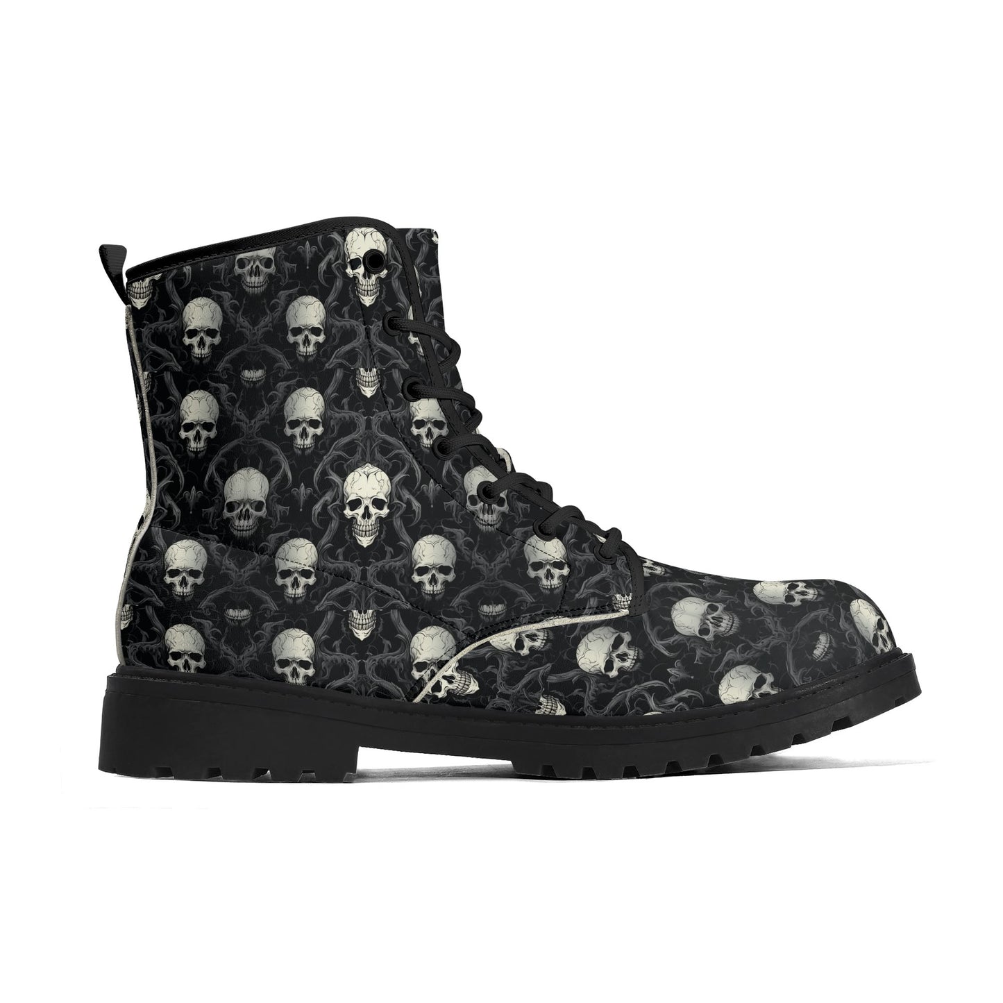 Gothic Skull Pattern Mens Upgraded Black Outsole Leather Boots