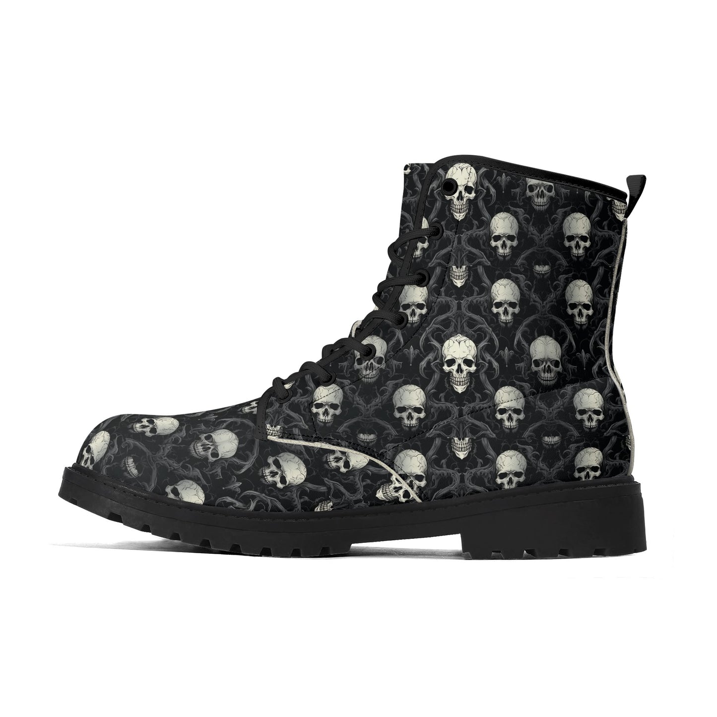 Gothic Skull Pattern Mens Upgraded Black Outsole Leather Boots