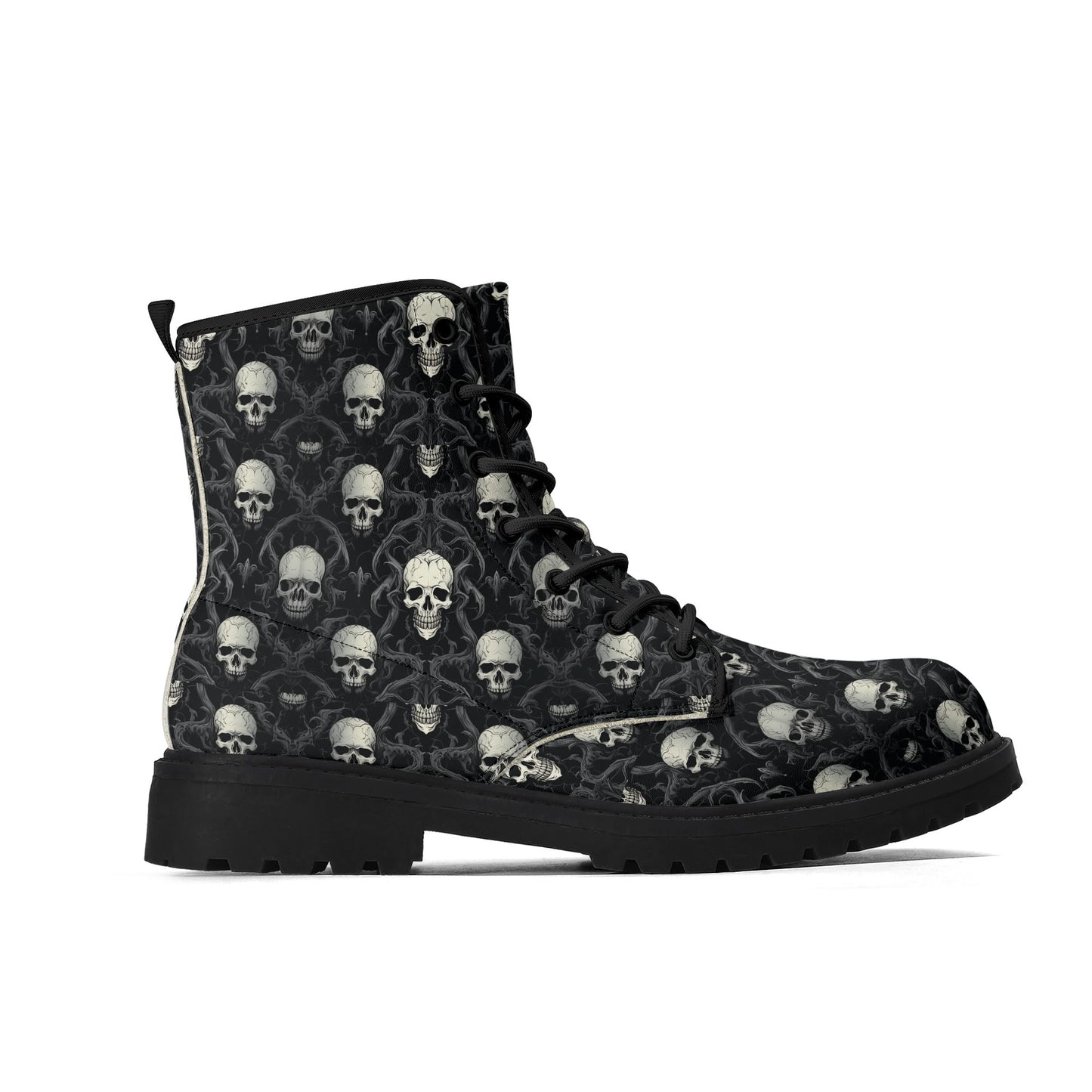 Gothic Skull Pattern Mens Upgraded Black Outsole Leather Boots