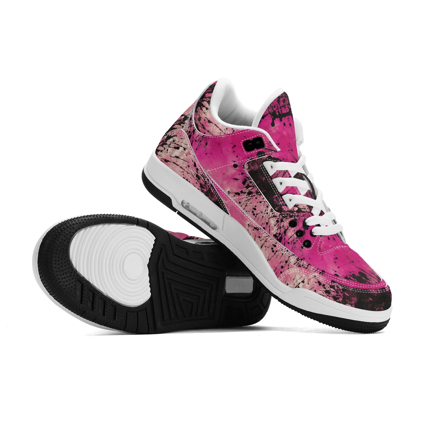 Pink Burst Womens High Top Retro Leather Basketball Sneakers