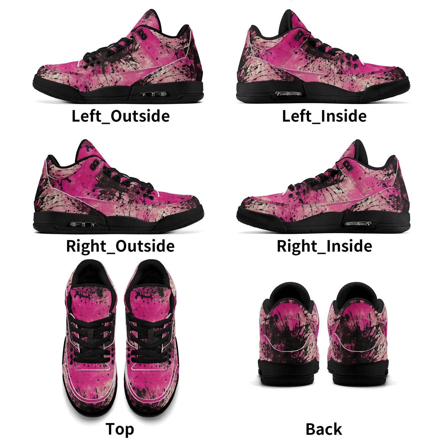 Pink Burst Womens High Top Retro Leather Basketball Sneakers