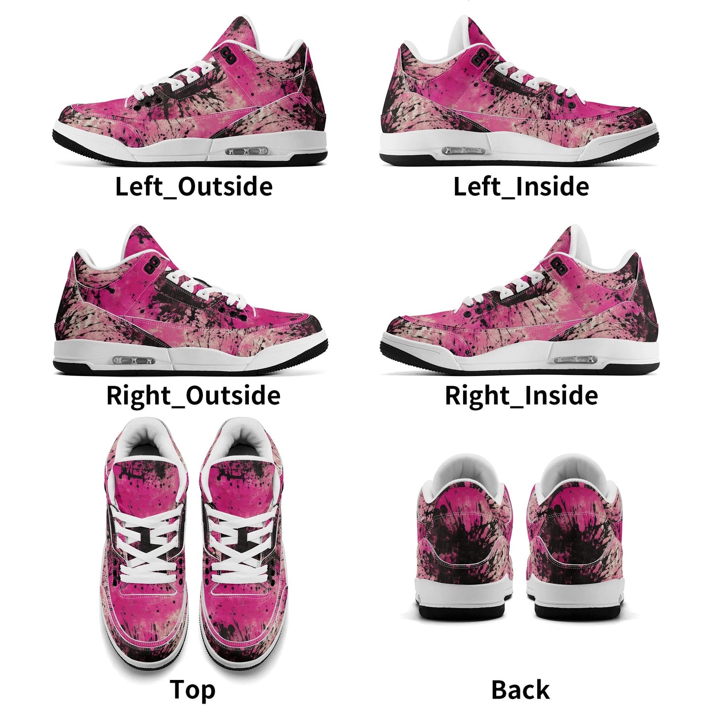 Pink Burst Womens High Top Retro Leather Basketball Sneakers