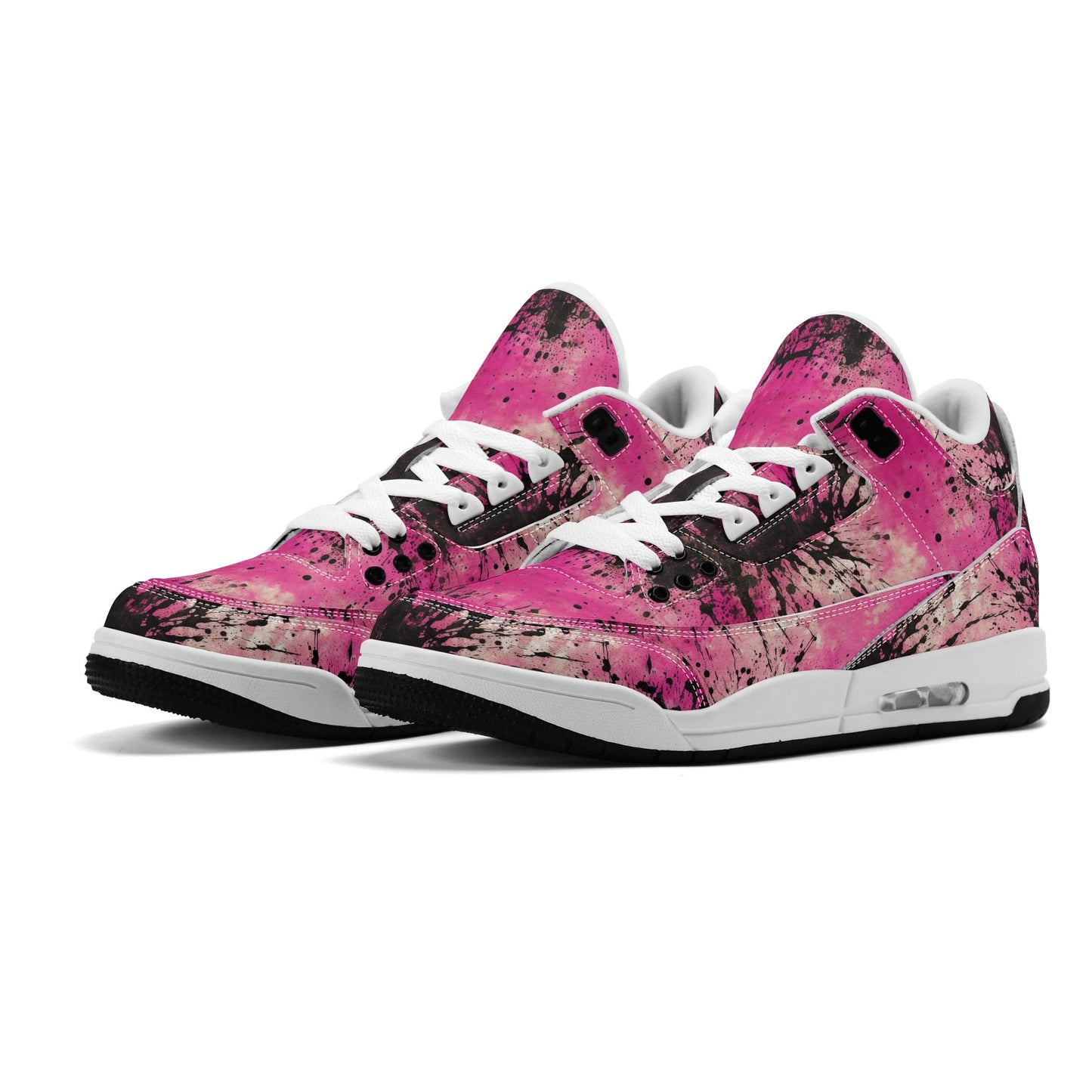 Pink Burst Womens High Top Retro Leather Basketball Sneakers