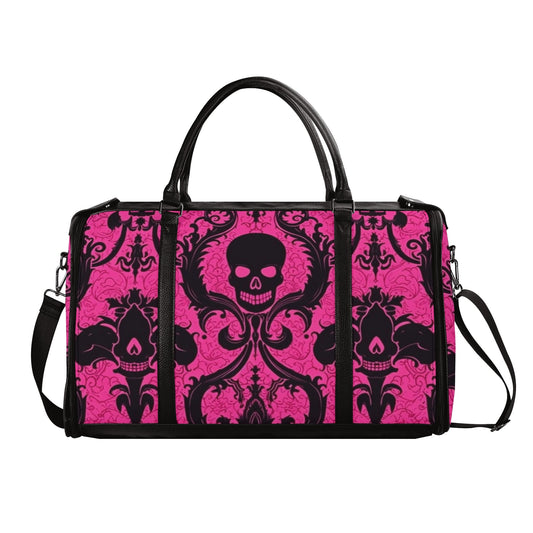 Gothic Skull Pink Foldable Leather Duffle Bag