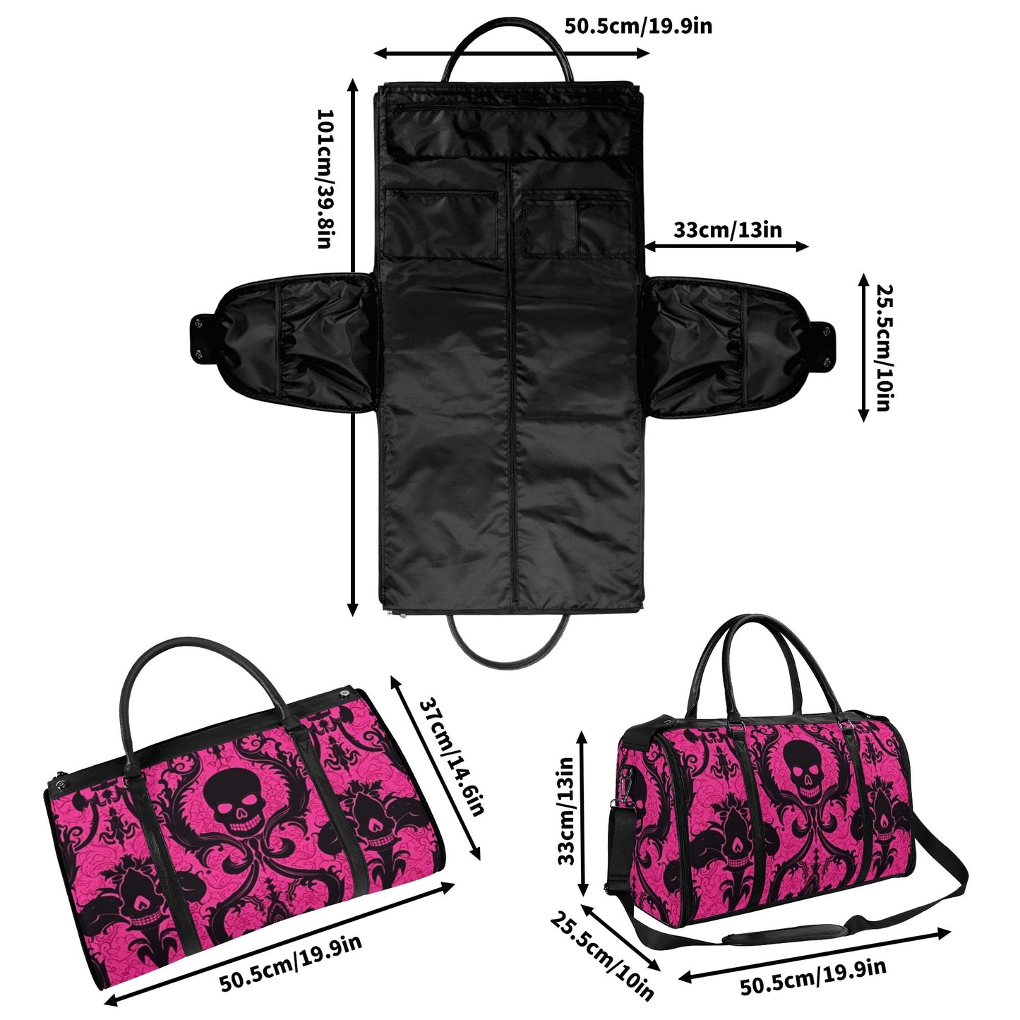 Gothic Skull Pink Foldable Leather Duffle Bag