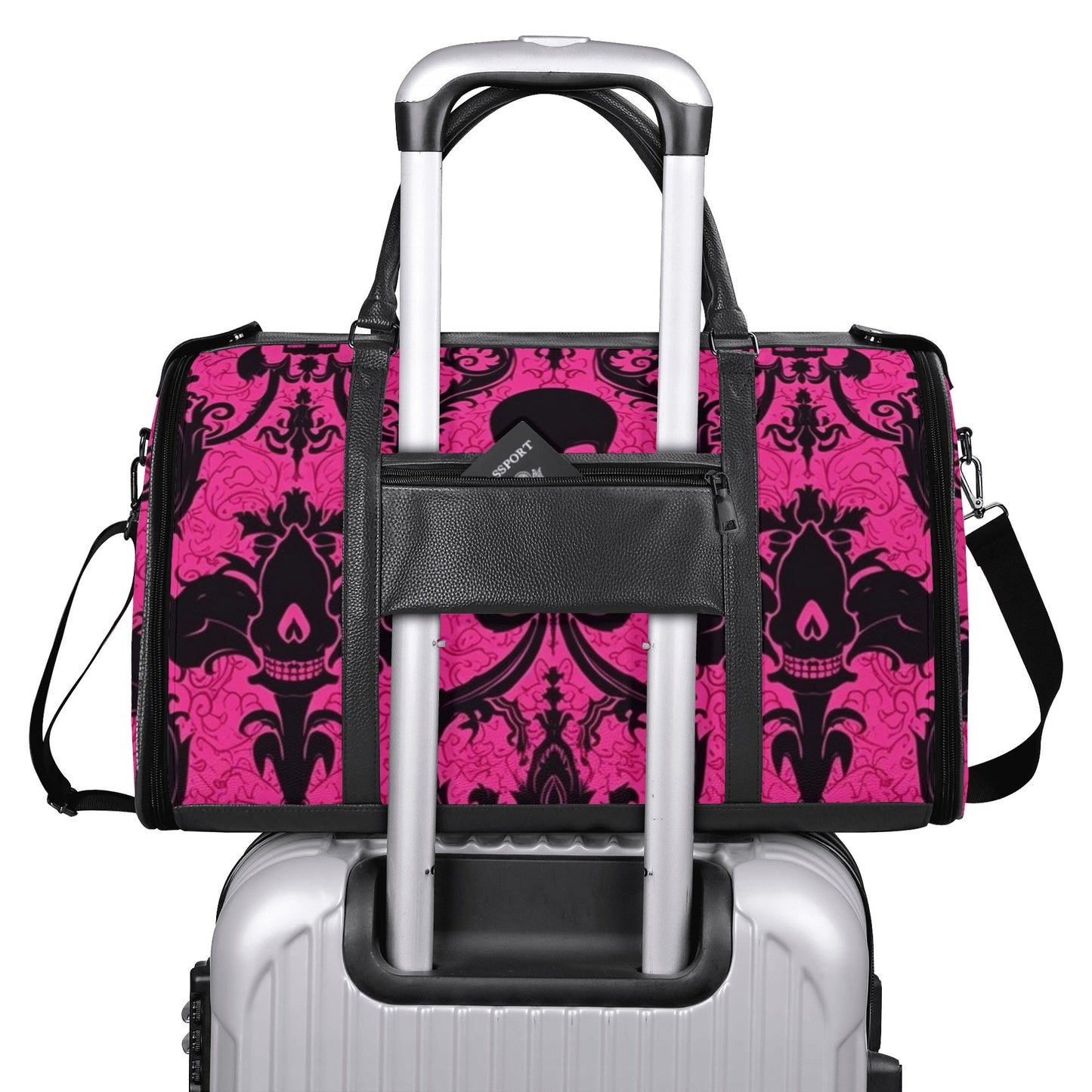 Gothic Skull Pink Foldable Leather Duffle Bag