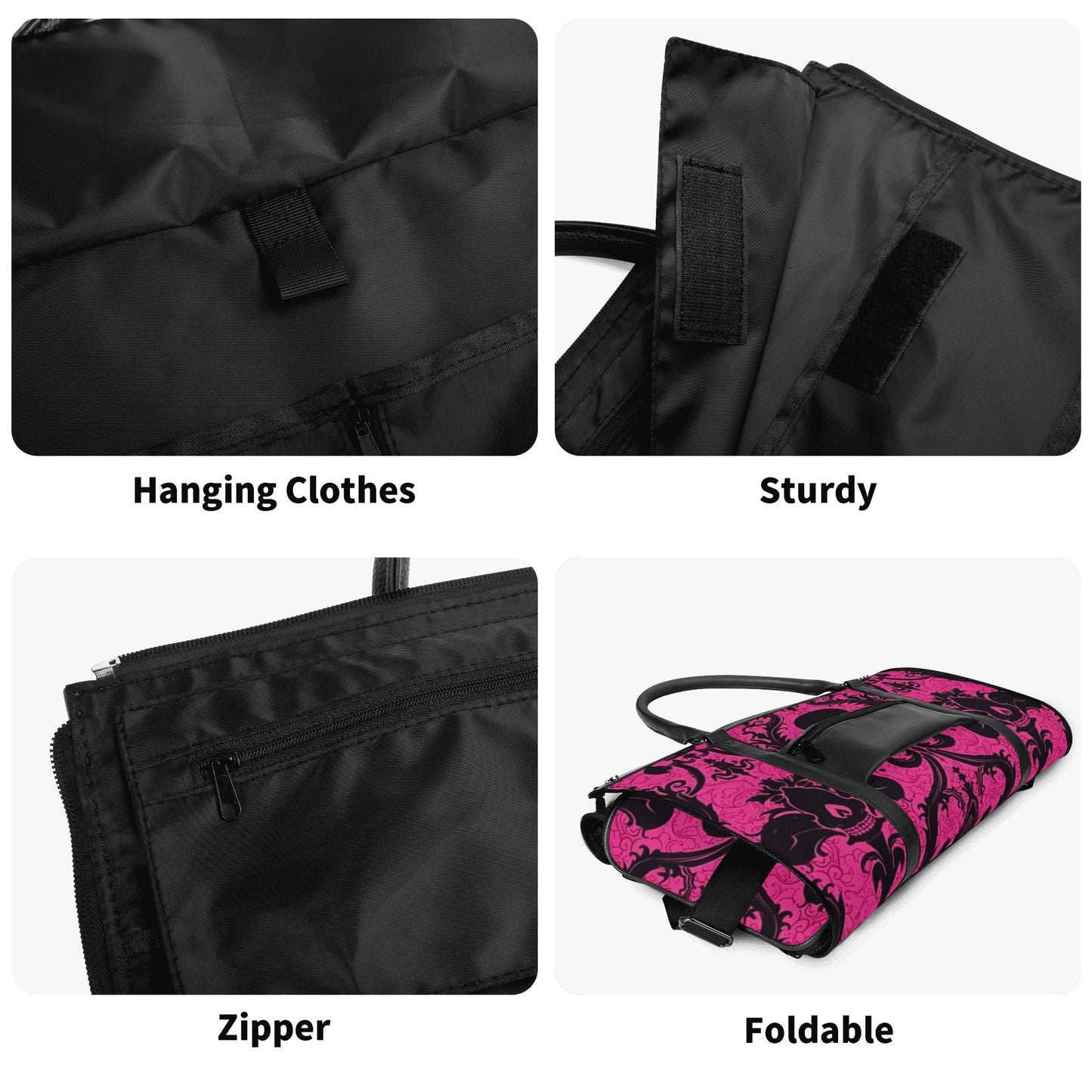 Gothic Skull Pink Foldable Leather Duffle Bag