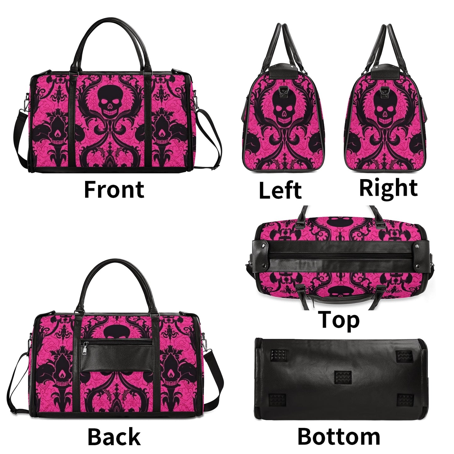 Gothic Skull Pink Foldable Leather Duffle Bag