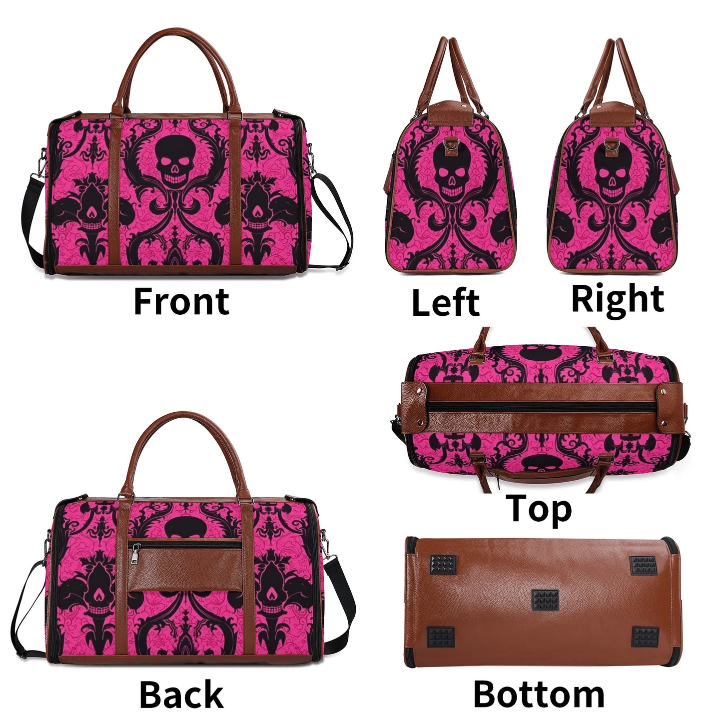 Gothic Skull Pink Foldable Leather Duffle Bag