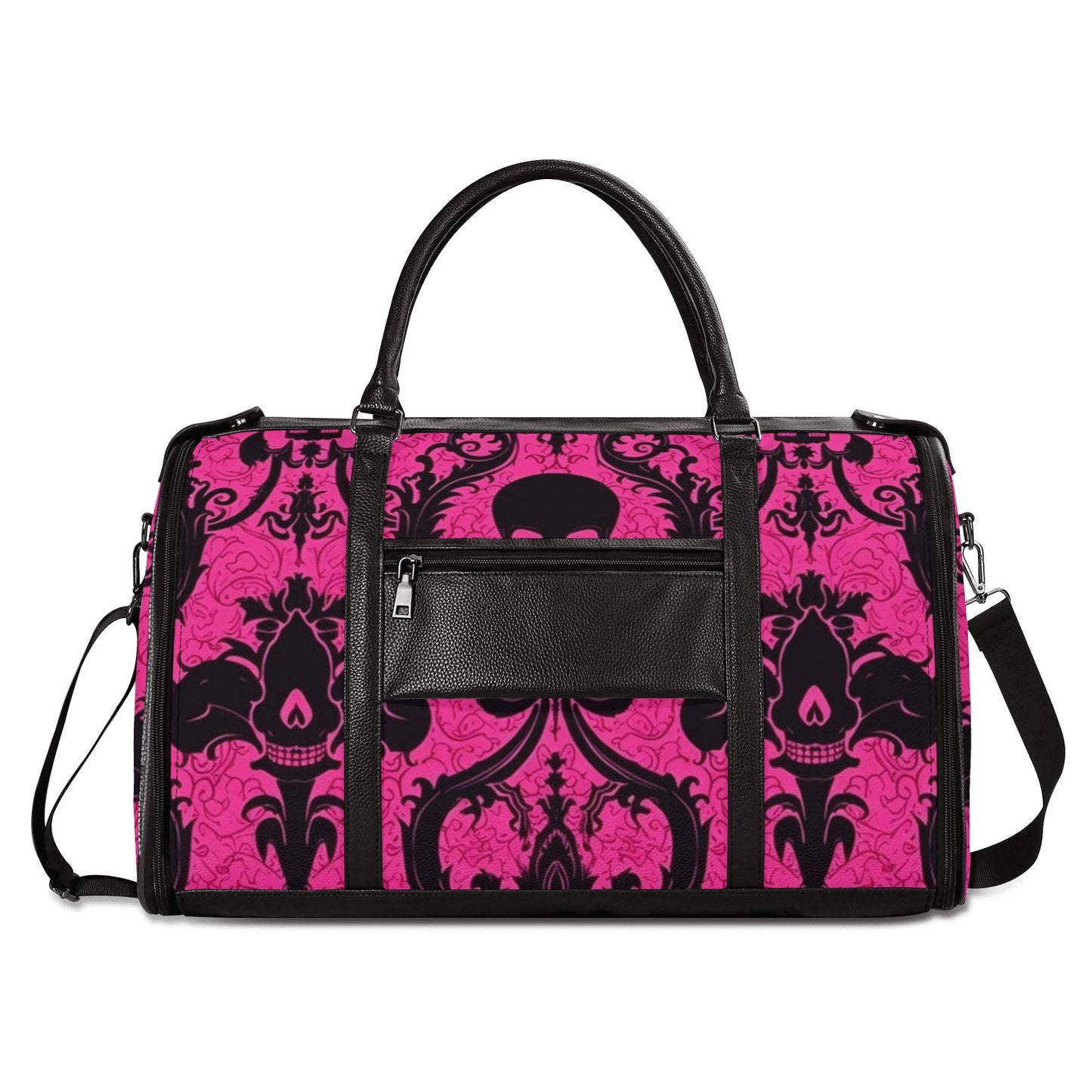 Gothic Skull Pink Foldable Leather Duffle Bag