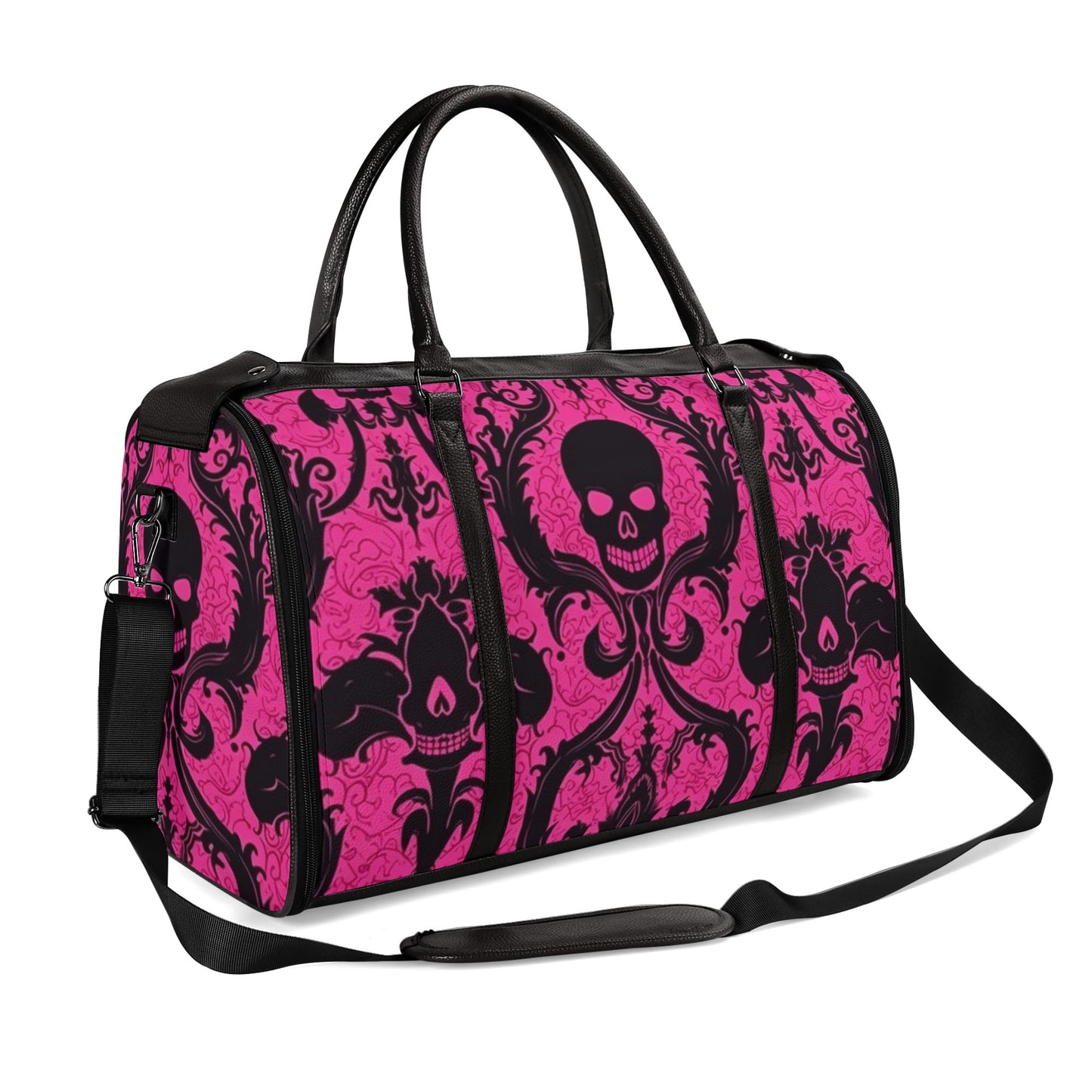 Gothic Skull Pink Foldable Leather Duffle Bag