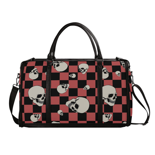 Skulls And Checkers Foldable Leather Duffle Bag