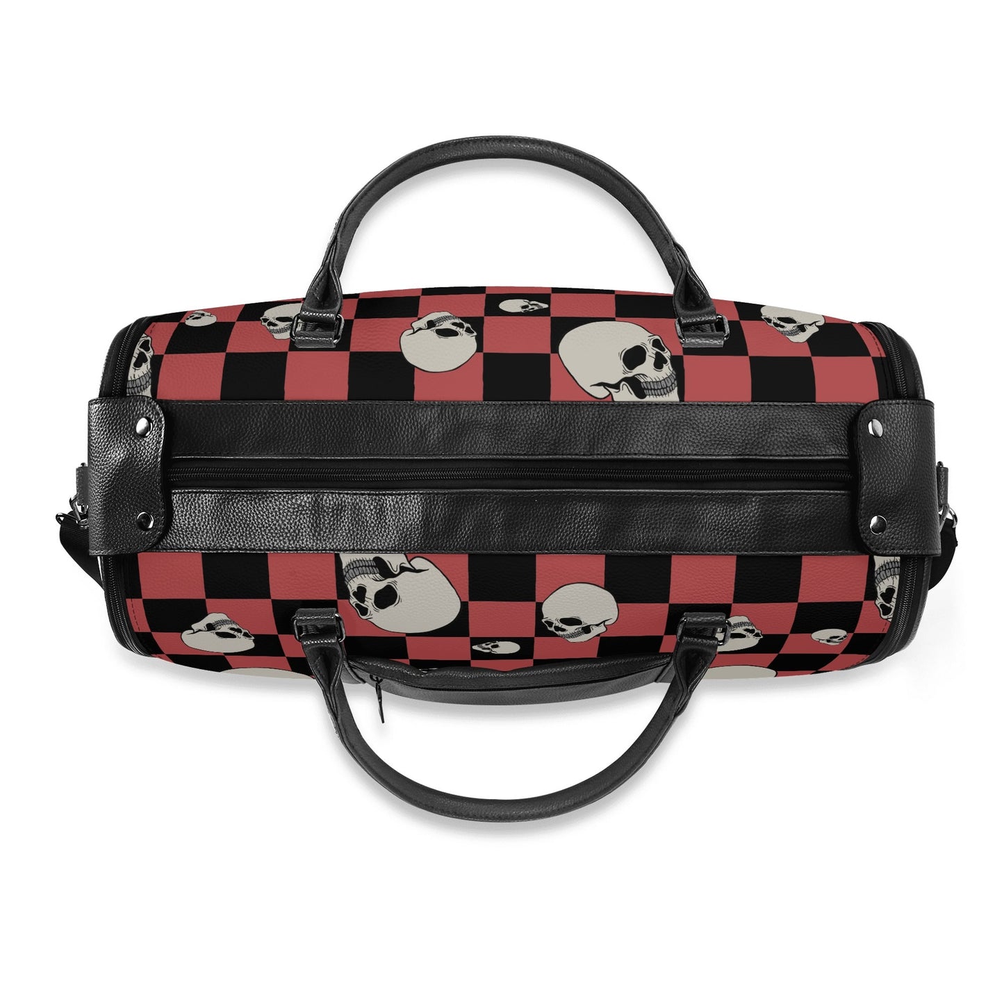 Skulls And Checkers Foldable Leather Duffle Bag