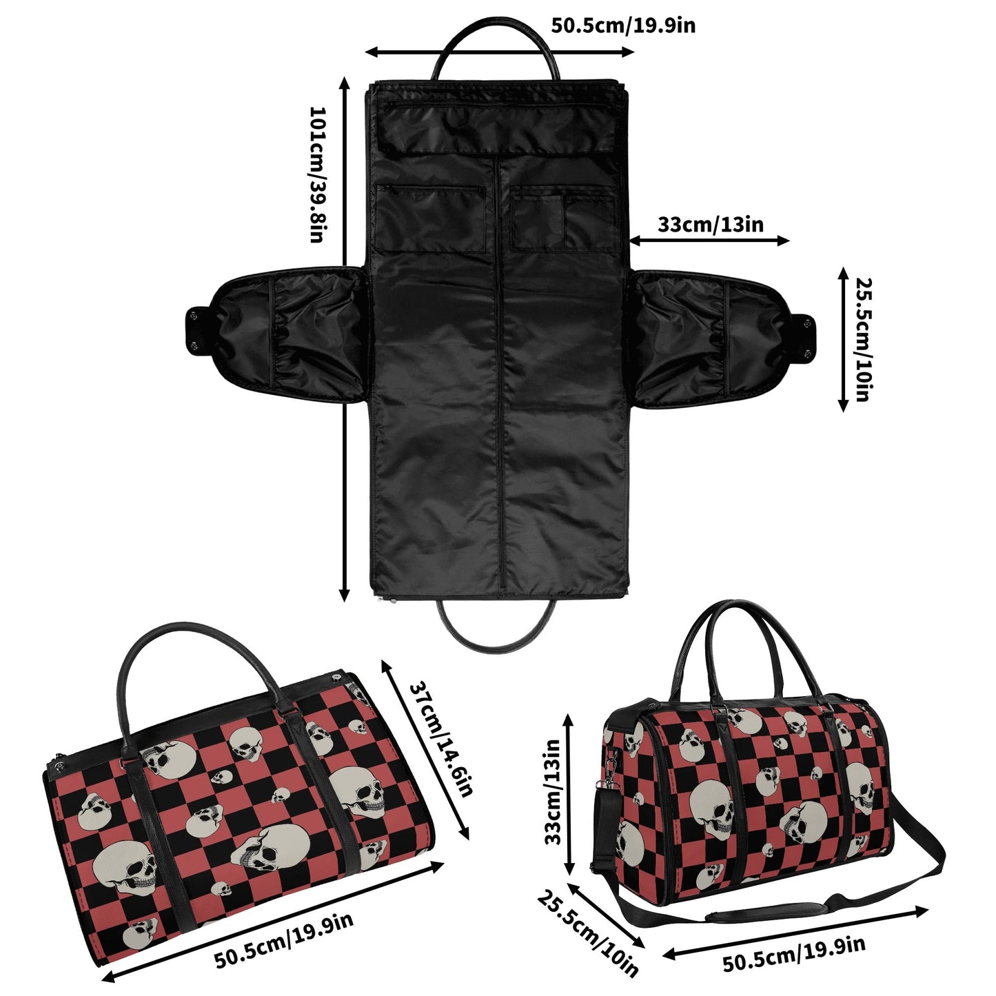 Skulls And Checkers Foldable Leather Duffle Bag