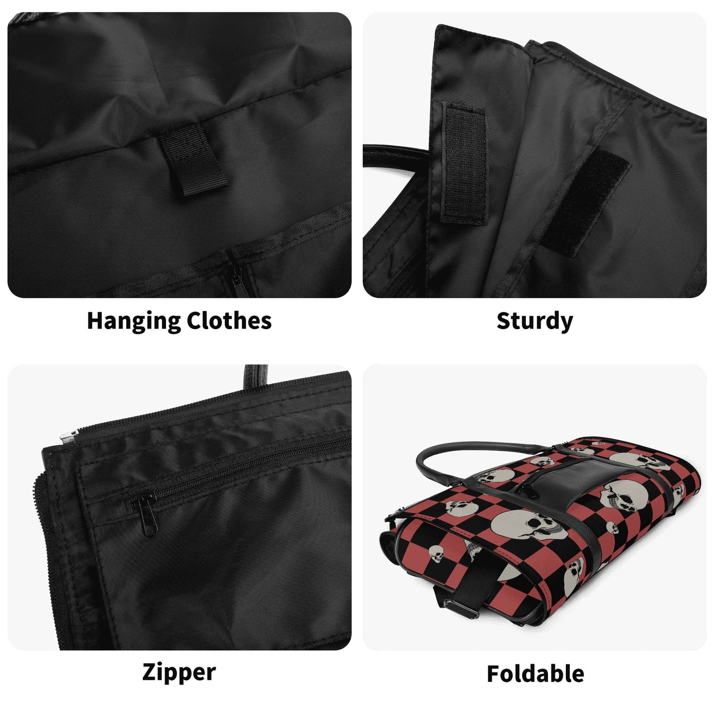 Skulls And Checkers Foldable Leather Duffle Bag